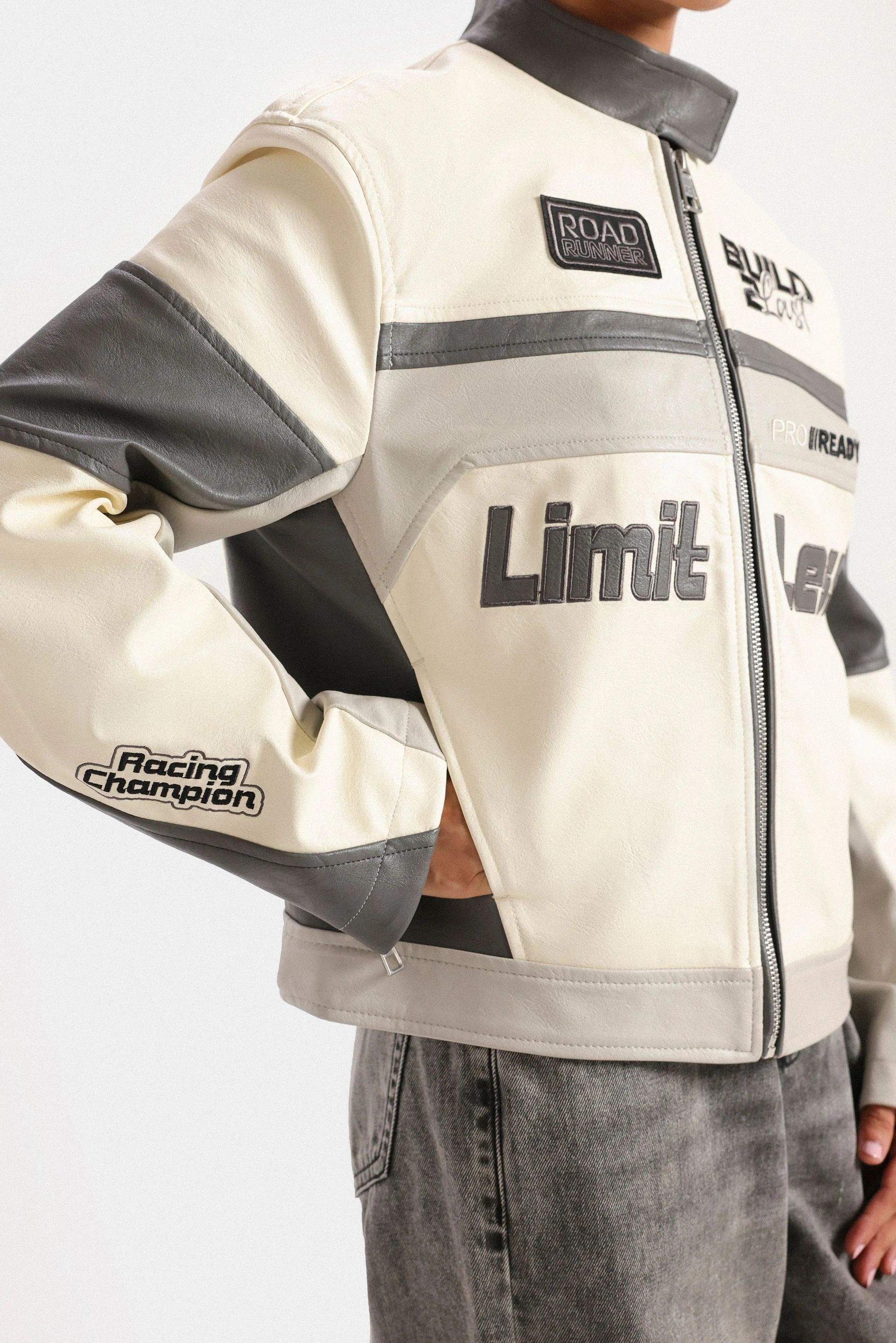 Other Cream Racing Faux Leather Jacket Women – Cropped Moto Jacket Size S / US 4 / IT 40 - 6 Thumbnail