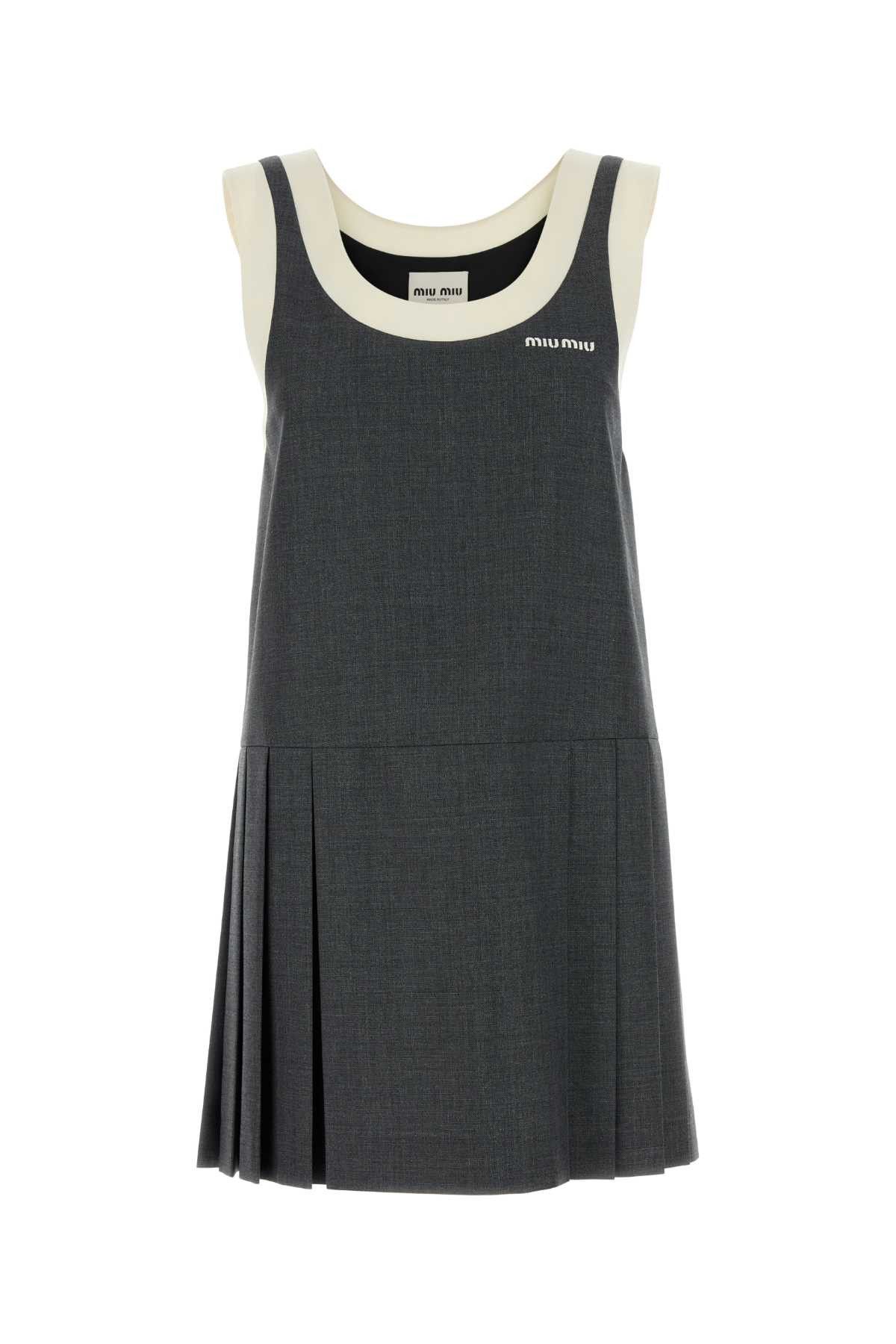 Miu Miu Dark Grey Wool Mini Dress Size XS / US 0-2 / IT 36-38 - 1 Thumbnail