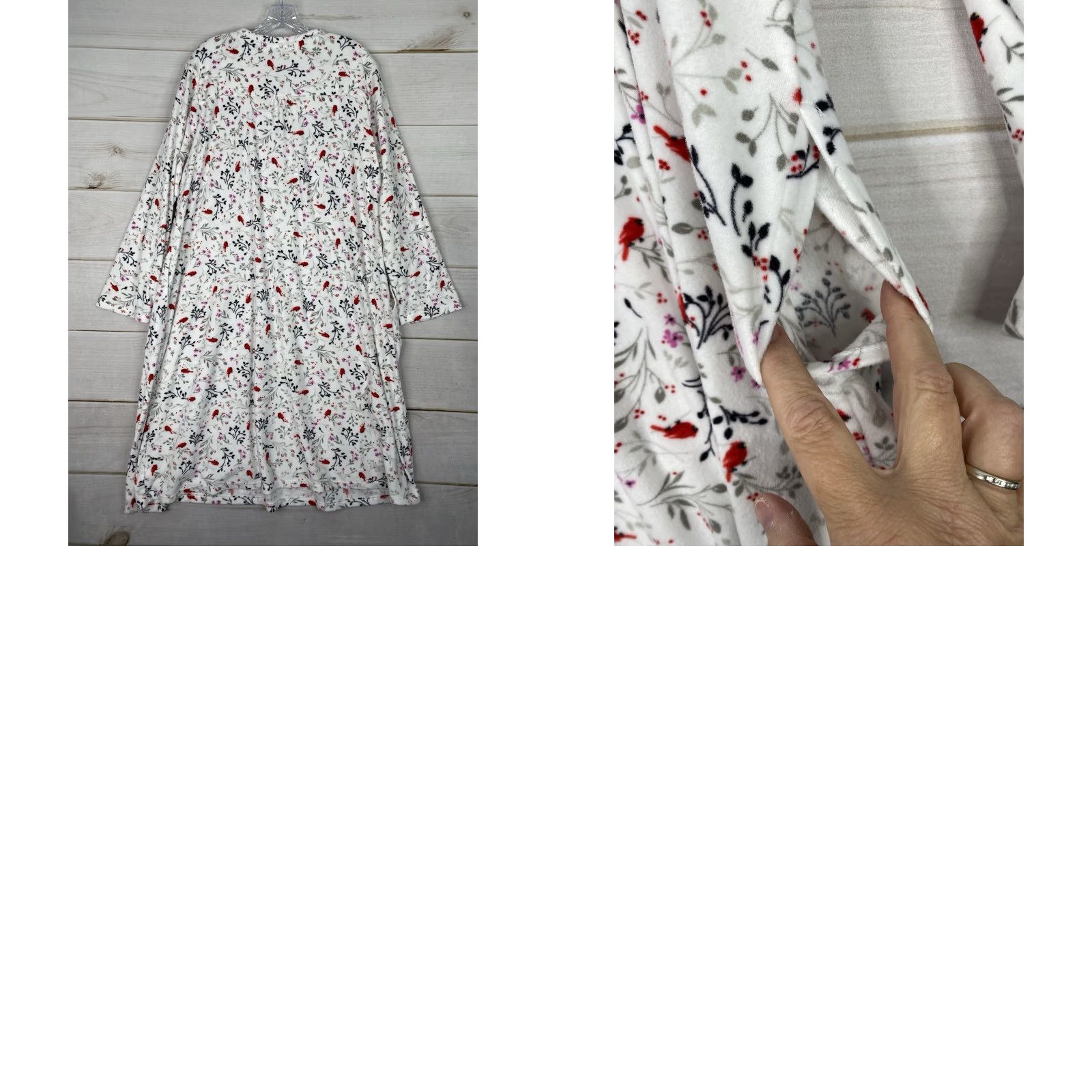 Ariat Aria Nightgown Womens XL White Cardinal Fleece Long Sleeve Button Round Neck Gown Pattern Birds Holiday Winter Spring Size ONE SIZE - 8 Thumbnail