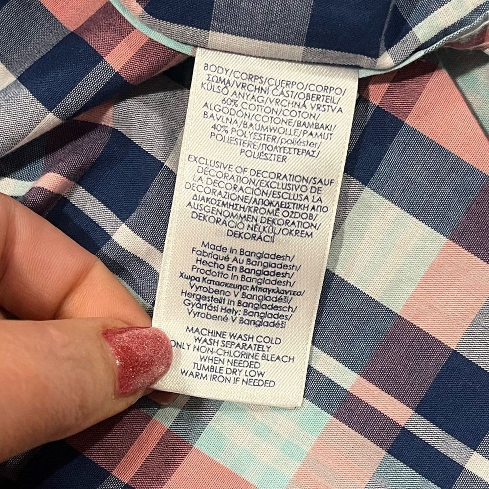 Chaps Chaps Easy Care Blue Pink Plaid Short Sleeve Button Up Sz M Size US M / EU 48-50 / 2 - 3 Thumbnail