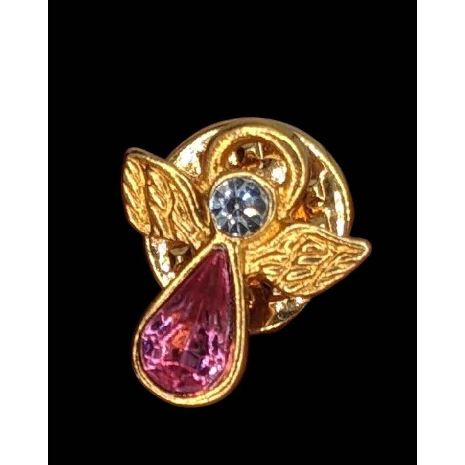 Other Vintage Angel-Shaped Gold-Tone Pin With Pink & Clear Rhinest Size ONE SIZE - 1 Thumbnail