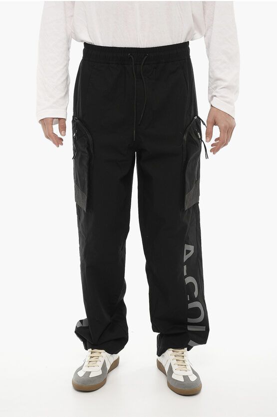 image of A Cold Wall Drawstring Waist Rip Stop Check Cargo Pants in Black, Men's (Size 31)