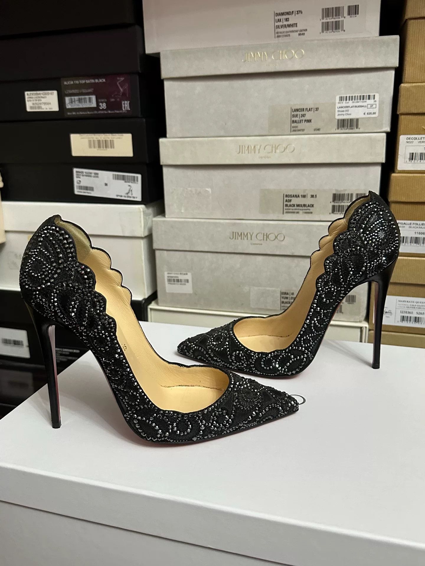 Christian Louboutin Christian Louboutin Limited Edition Black Diamond Heels Size US 6 / IT 36 - 1 Thumbnail