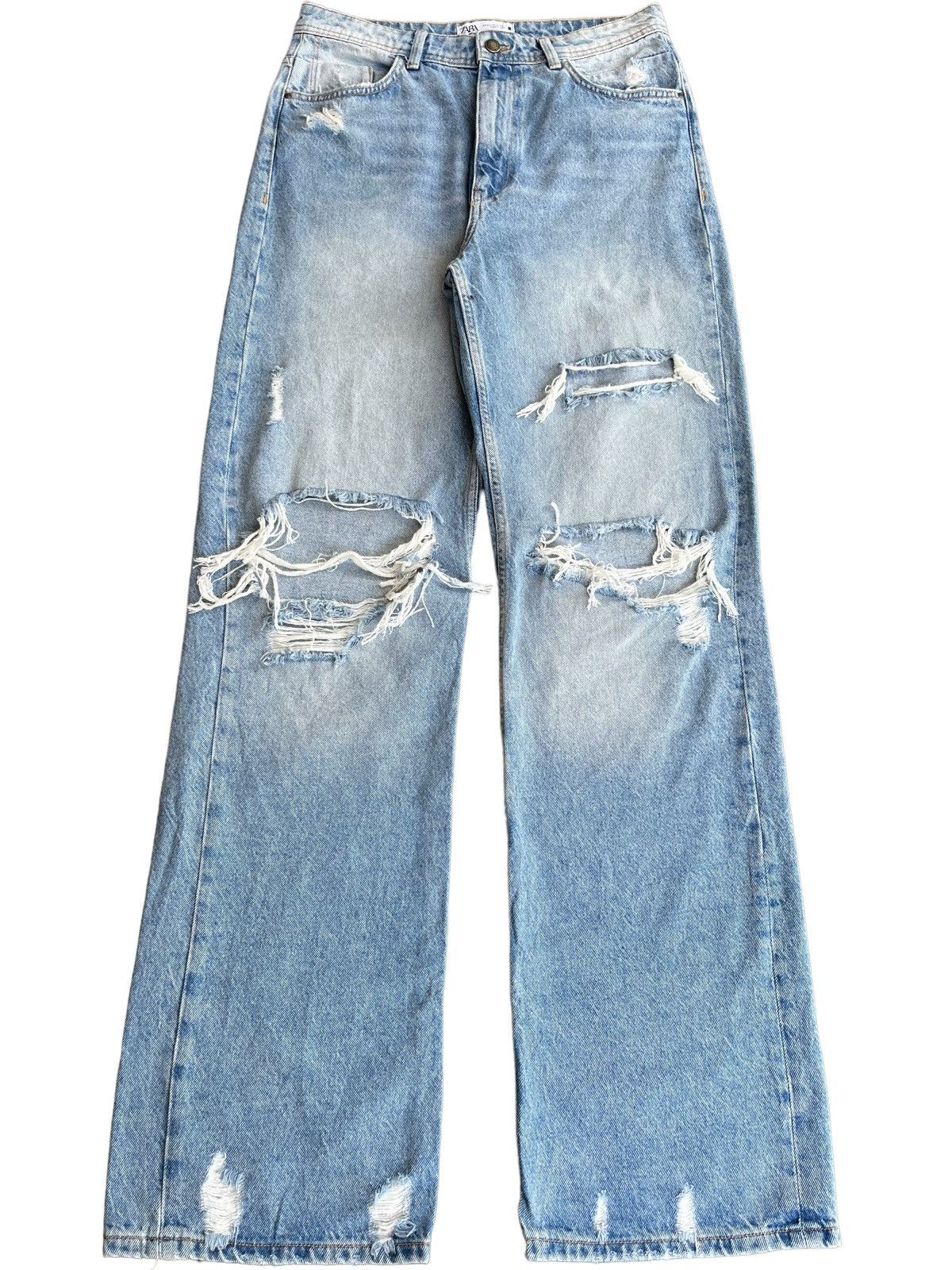 Rhude × Zara Vintage Y2K Zara Blue Washed Distressed Relaxed Jeans Size US 32 / EU 48 - 1 Thumbnail