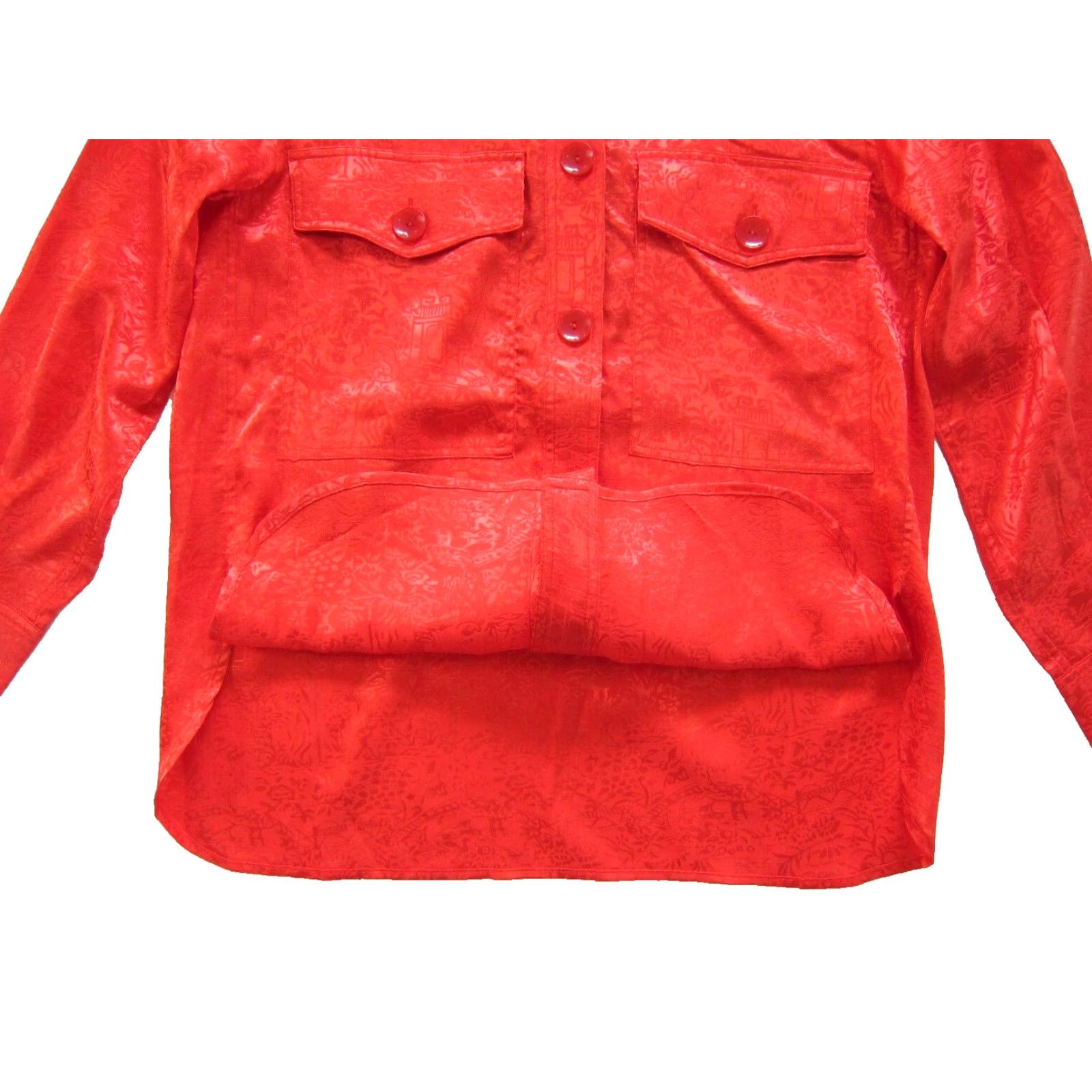 Vintage NWT Mukzin Red Satin Silky Pocket Button Down Long Sleeve Asian Blouse S 160/84A Red Satin Blouse with Pockets Size S / US 4 / IT 40 - 6 Thumbnail