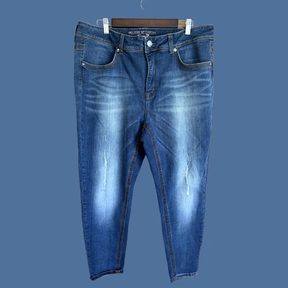 Vintage Seven 7 by Melissa McCarthy Jeans 18 Blue Denim Distressed Stretch Pencil Leg Women Size 40" / US 18 - 1 Thumbnail