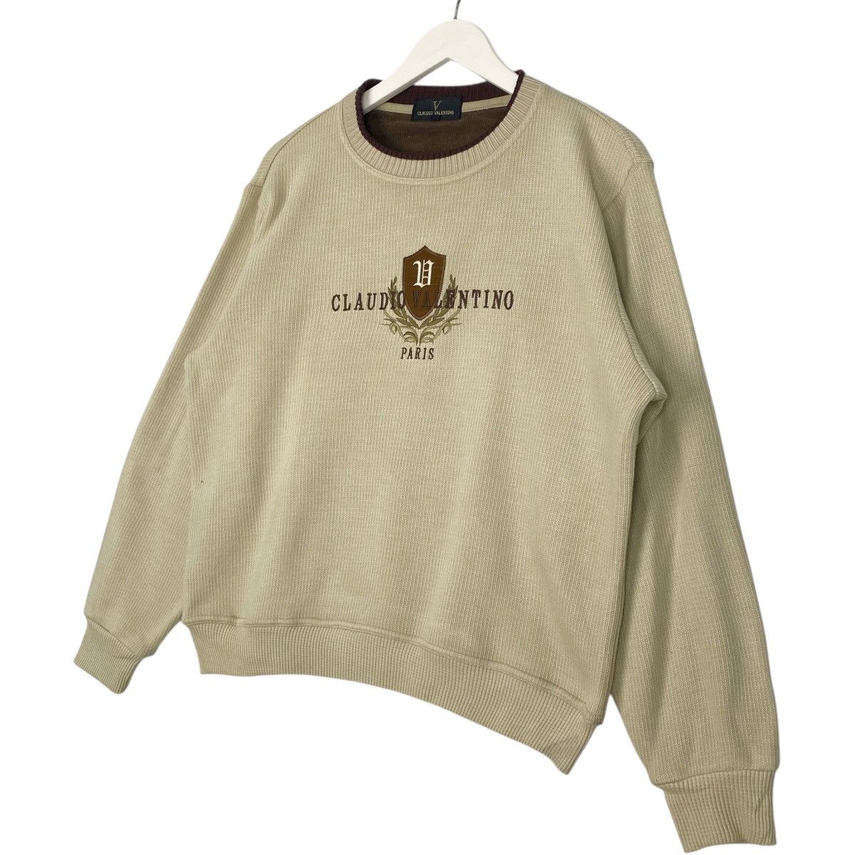 Vintage Vintage Claudio Valentino SweatshirtCrewneck Beige Big Logo Size M / US 6-8 / IT 42-44 - 2 Thumbnail