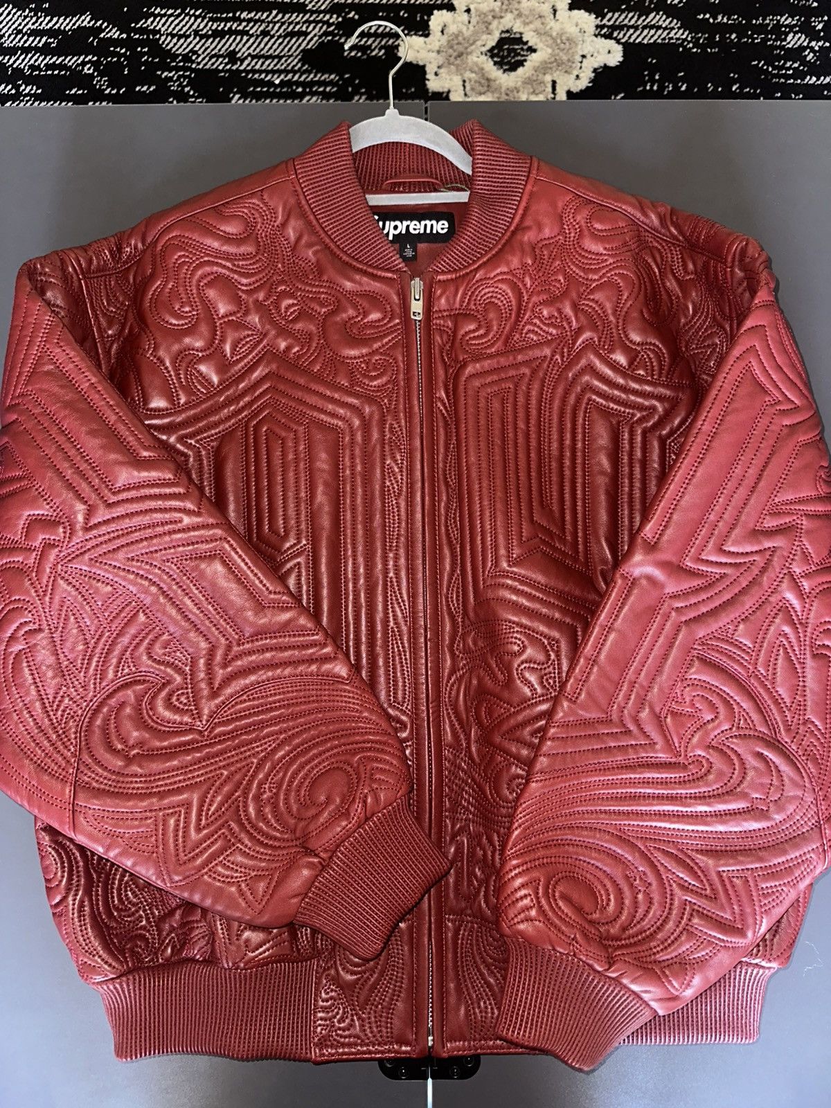 Supreme Supreme Mister Cartoon Embroidered Leather Jacket Supreme Supreme Mister Cartoon Embroidered Leather Jacket