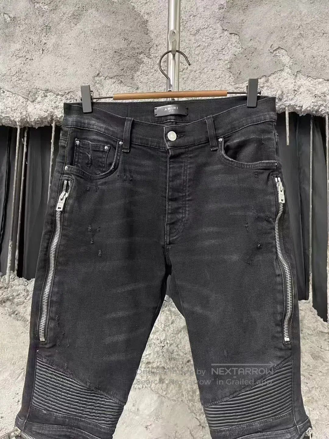 Amiri Amiri Mx2 Black Leather Patchwork Zipper Biker Jeans. Size US 31 - 3 Thumbnail