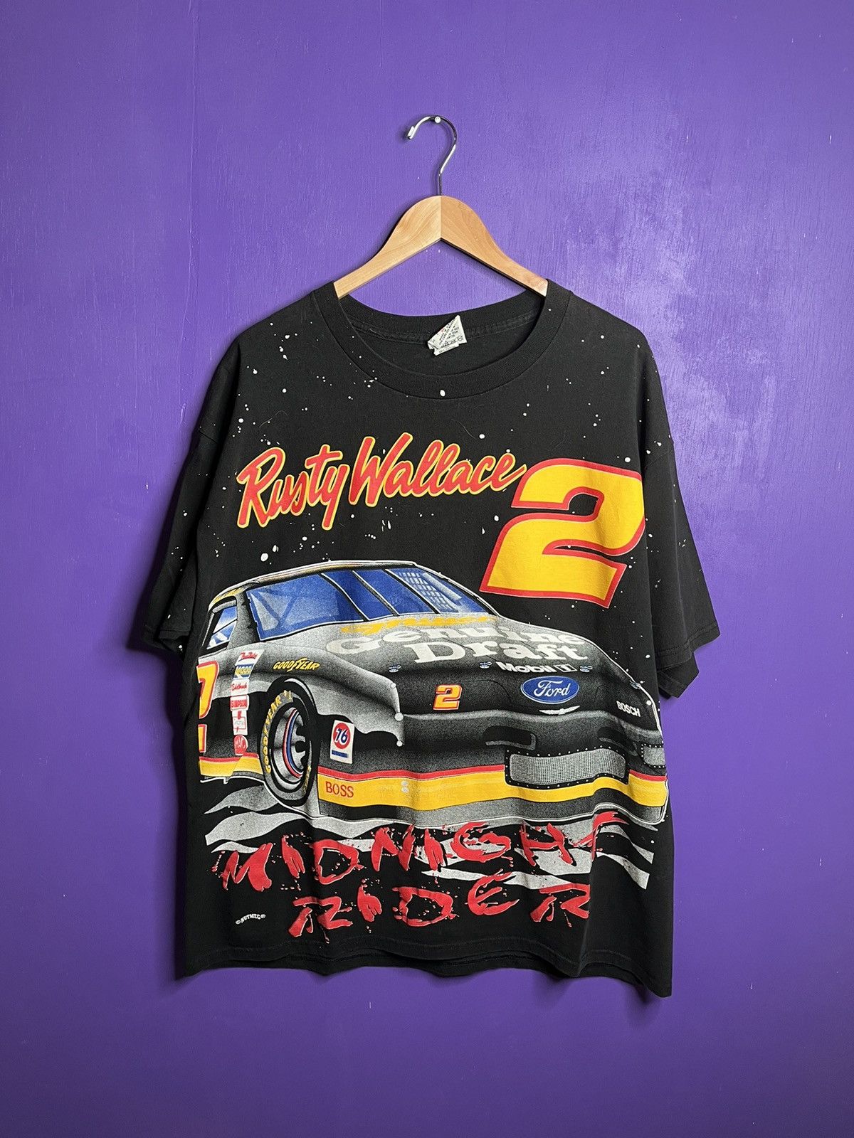 image of Nascar x Nutmeg Vintage 90's Rusty Wallace Midnight Rider Aop T-Shirt in Black, Men's (Size XL)