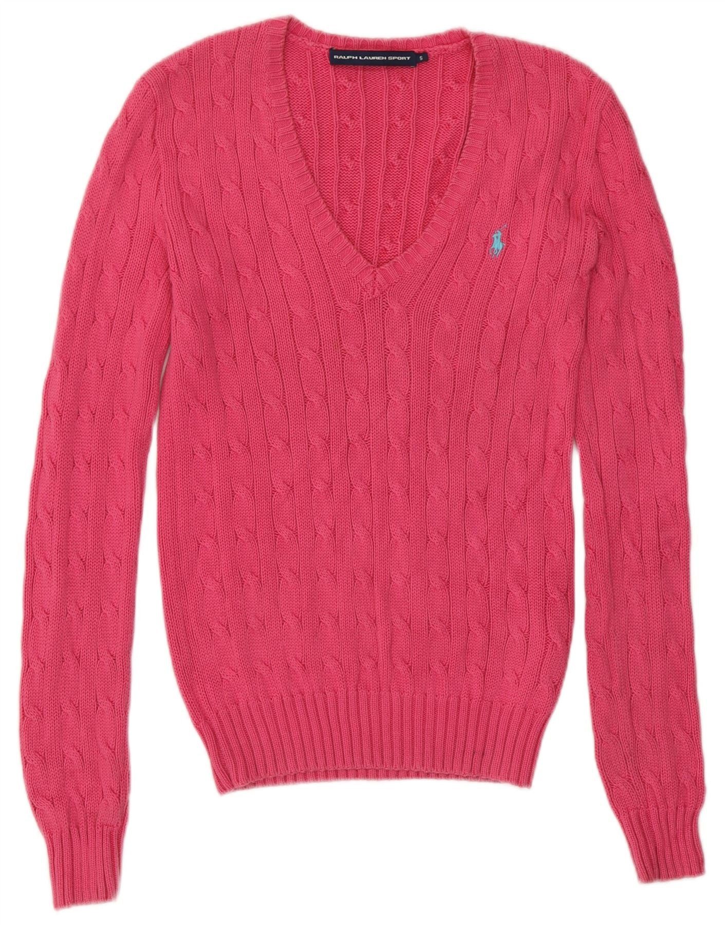 Ralph Lauren Womens V-Neck Jumper Sweater UK 10 Small Pink Cotton Size XS / US 0-2 / IT 36-38 - 1 Thumbnail