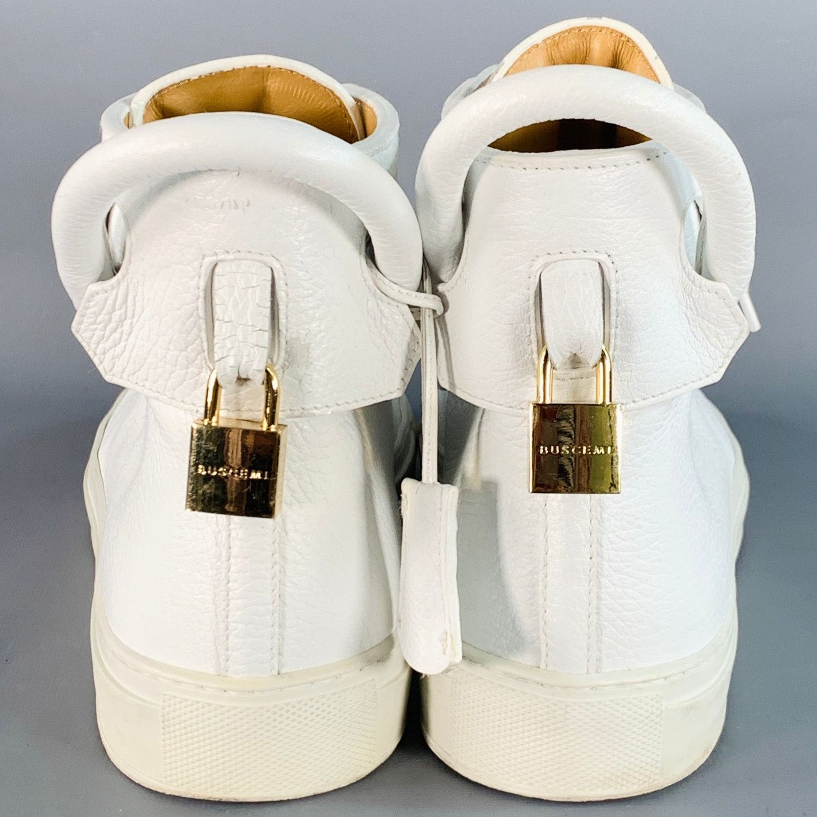 Buscemi BUSCEMI Size 10 White Gold Tone Leather High Top Sneakers Size US 10 / EU 43 - 3 Thumbnail