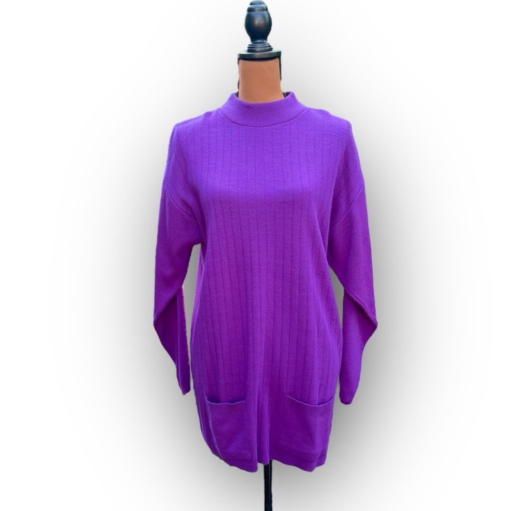 Vintage Kelly Stevens Vintage Purple Ribbed Mock Neck Long Sleeve Sw Size S / US 4 / IT 40 - 1 Thumbnail
