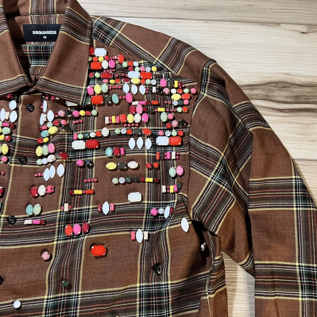 Dsquared2 Dsquared2 Brown Flannel Jacket Embellished Jewels Size US M / EU 48-50 / 2 - 2 Thumbnail