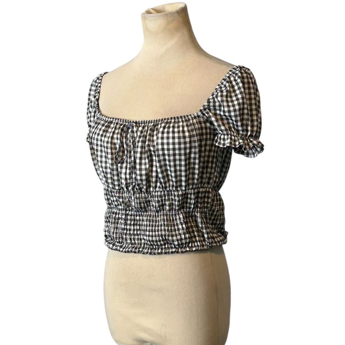 Bershka Bershka black white check short sleeves peasant top size m Size M / US 6-8 / IT 42-44 - 9 Thumbnail
