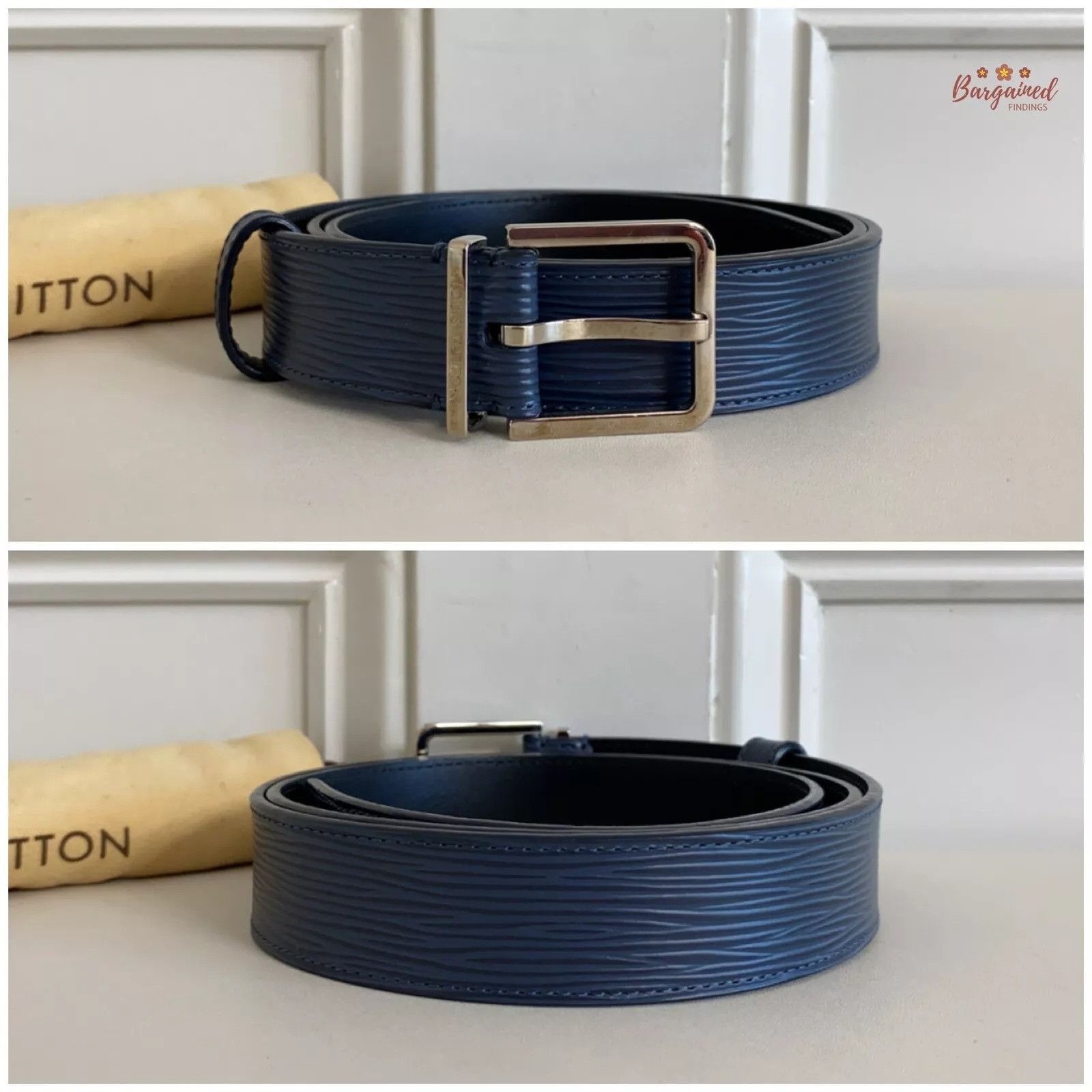 Louis Vuitton Louis Vuitton Blue Epi Leather Metal Square Buckle Belt Size 36 - 10 Thumbnail