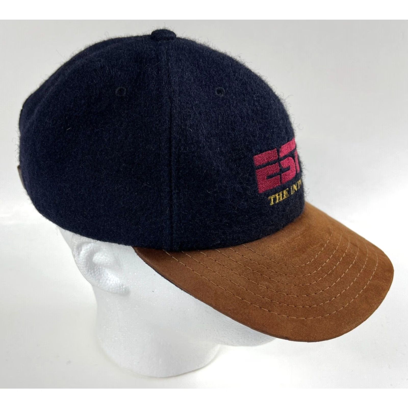 Vintage Vintage ESPN The Industry Strapback Hat Suede Brim Made in USA Navy Blue One Size Mens Adjustable 90s Sports Hat Size ONE SIZE - 3 Thumbnail