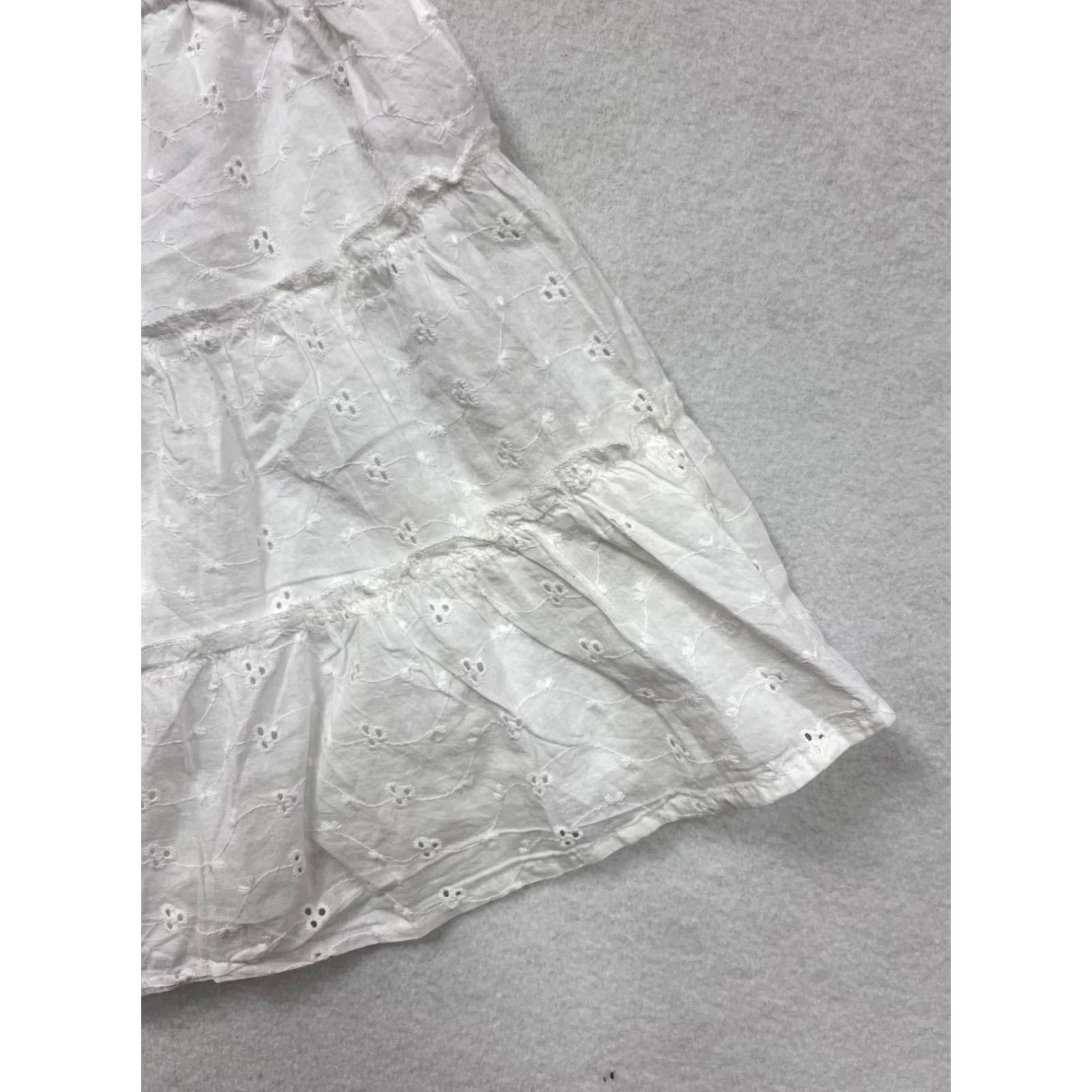 Vintage Japna Womens Skirt L White Tiered Eyelet Short A-Line Cotton Skirt Womens L Size 36" / US 14 / IT 50 - 5 Thumbnail
