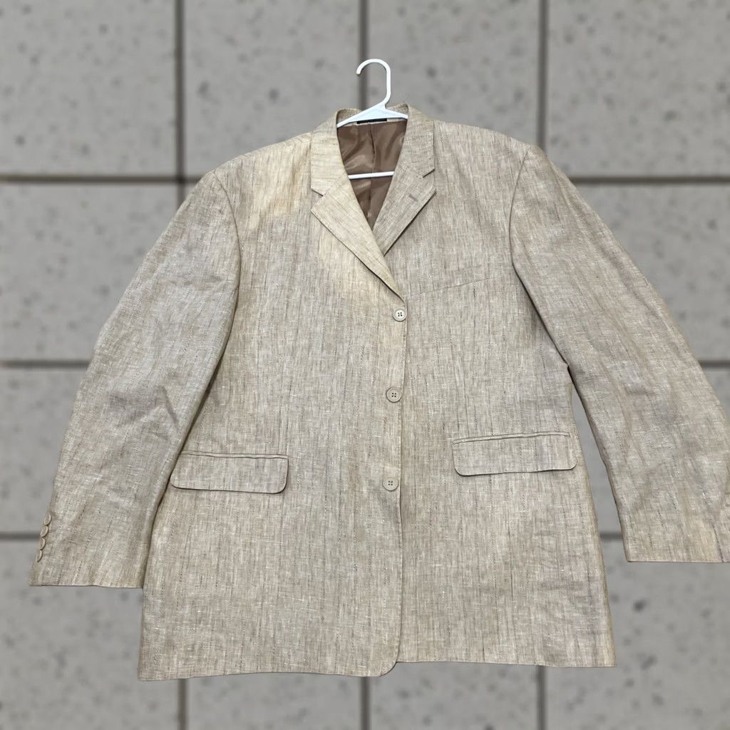 Vintage Vtg Giovanno Collezione Blazer Men 46 R Tan Stripe Linen Vintage Grunge Retro 2 Piece Notch Lapel Mens Regular Size 46 Brown Linen Stripe Blazer Size 46R - 1 Thumbnail