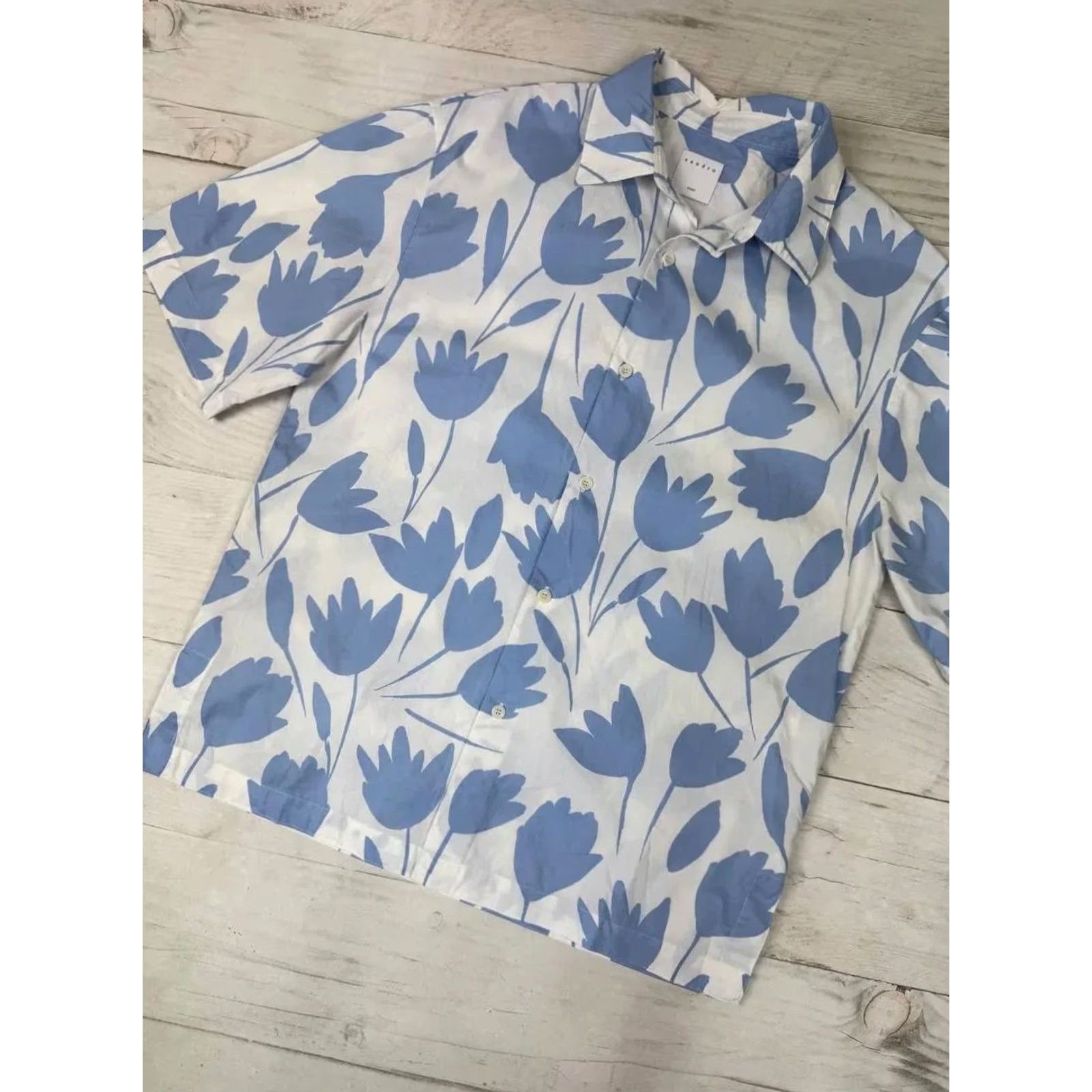 Sandro Sandro Shirt Button-Up Men Size S Blue Short Sleeve Size US S / EU 44-46 / 1 - 3 Thumbnail