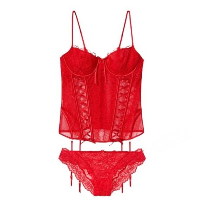 Victoria's Secret Victoria’s Secret Unlined Lace Up Corset Top & Panty