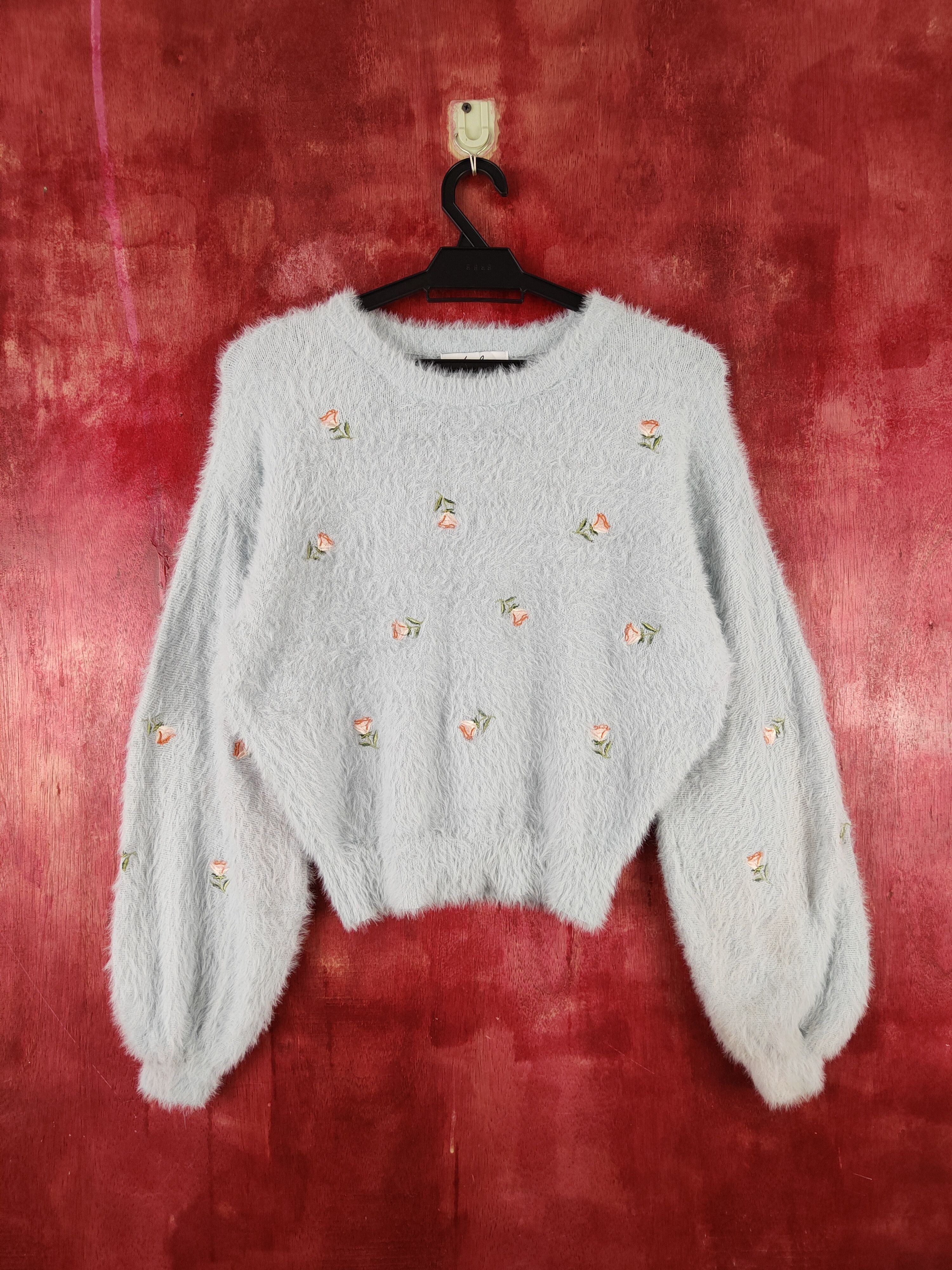 Japanese Brand × Vintage Dazzlin Blue Flowers Fur Mohair Knitwear Size M / US 6-8 / IT 42-44 - 1 Thumbnail