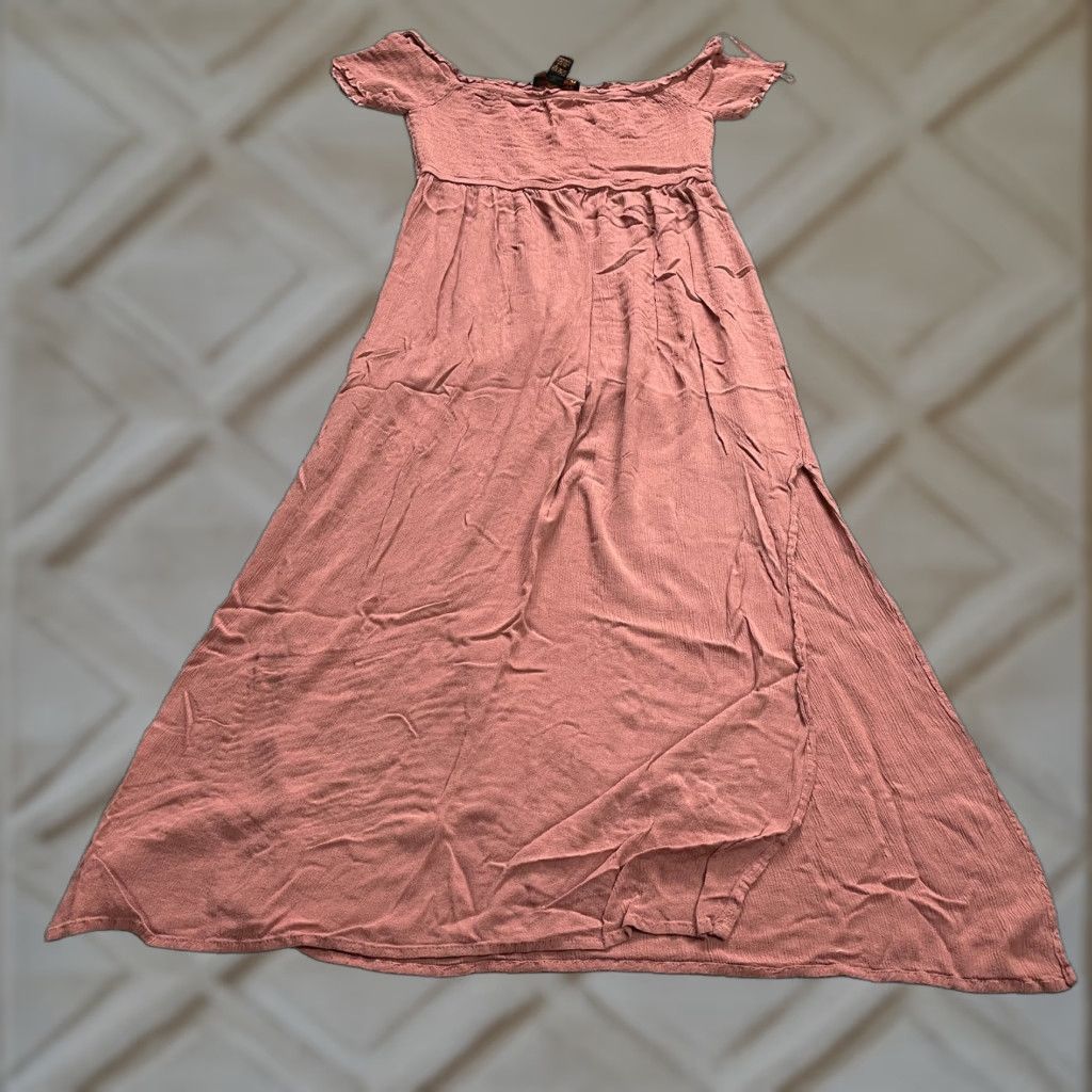 Vintage Coco And Shay Maxi Dress Women L Pink Off Shoulder Smocked Slit Rayon Long Womens Size L / US 10 / IT 46 - 1 Thumbnail
