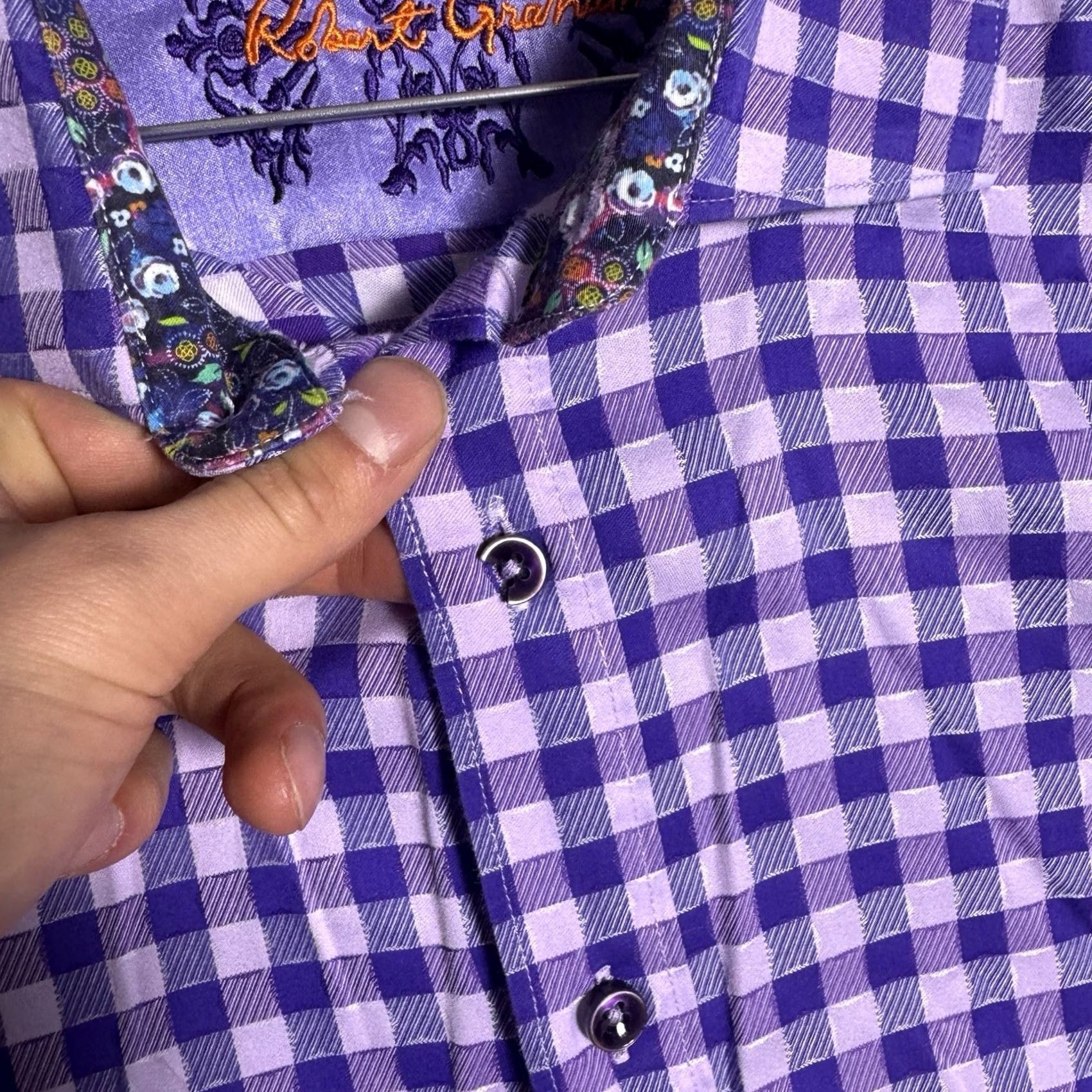Robert Graham Robert Graham Shirt Mens XL Flip Cuff Classic Preppy Gingham Check Floral Art Size US XL / EU 56 / 4 - 7 Thumbnail