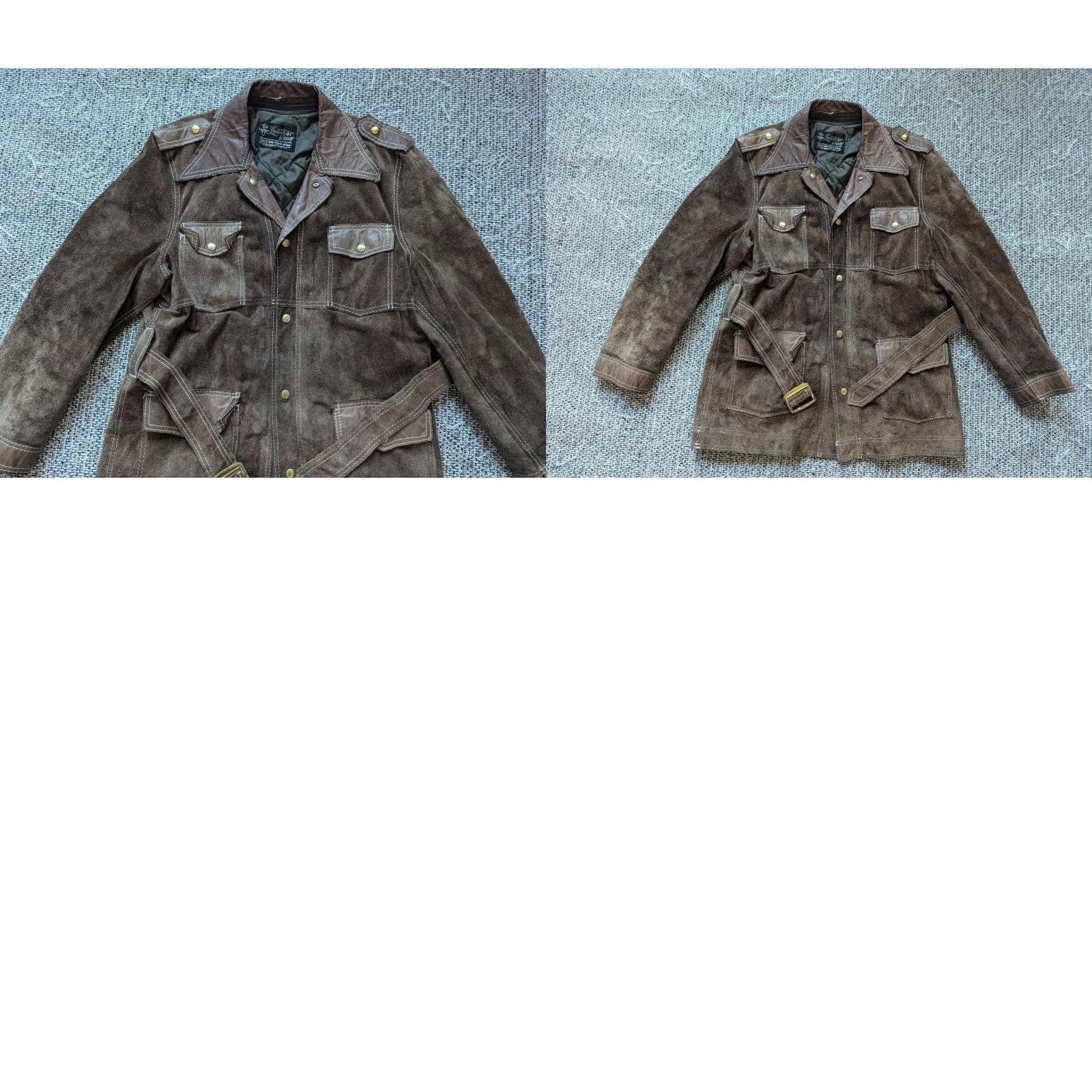 Sears VINTAGE SEARS COAT leather split-suede COWHIDE belted western jacket 42 M Brown Mens Size US M / EU 48-50 / 2 - 9 Thumbnail
