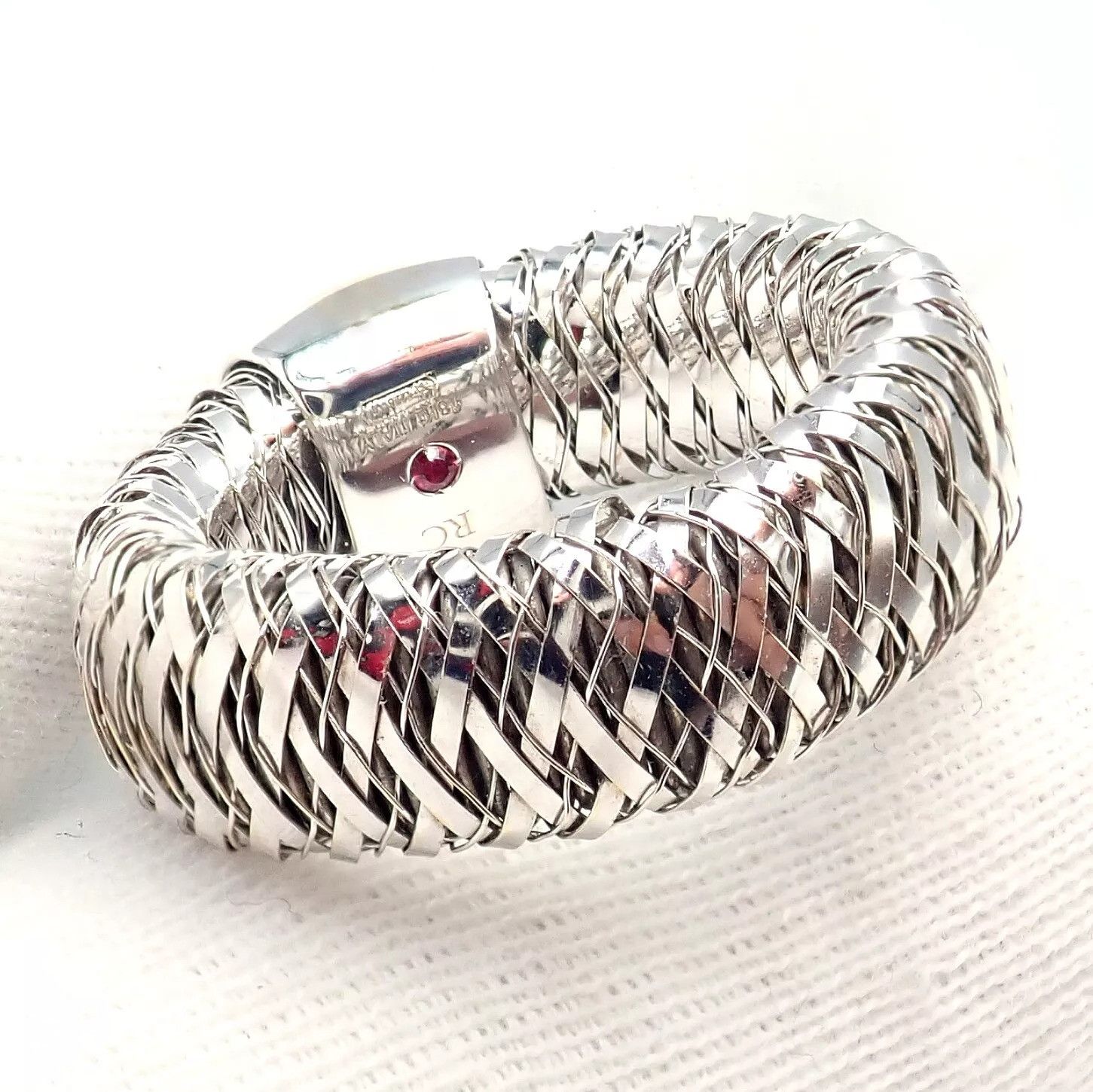 Vintage 18k White Gold Diamond Flexible 10mm Ring Size ONE SIZE - 7 Thumbnail