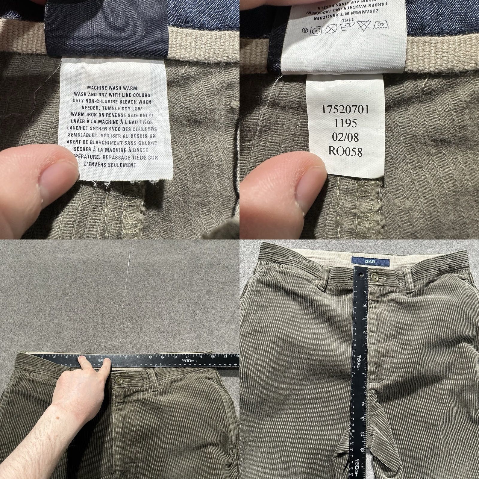 Gap Gap Corduroy Pants Mens 33x30 (Fits 32x24) Green Relaxed Fit Cuffed EUC Size US 33 - 8 Thumbnail