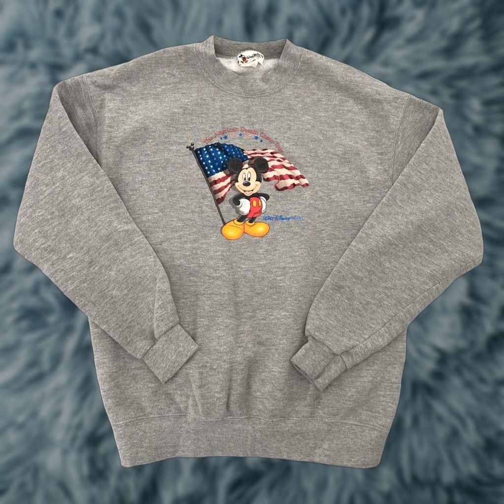 Disney VINTAGE Disney Mickey Mouse USA Flag Sweater Pullover Adult Medium Gray Fleece M Size US M / EU 48-50 / 2 - 1 Thumbnail