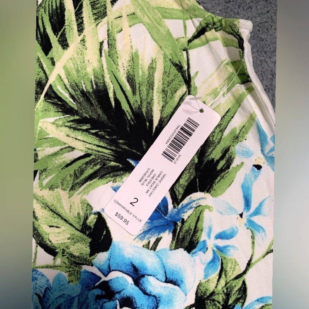 Vintage Chico's Dress NWT Tropic Carlie Boat Neck Floral Blue Midi Dress 2 Women Size XS / US 0-2 / IT 36-38 - 3 Thumbnail