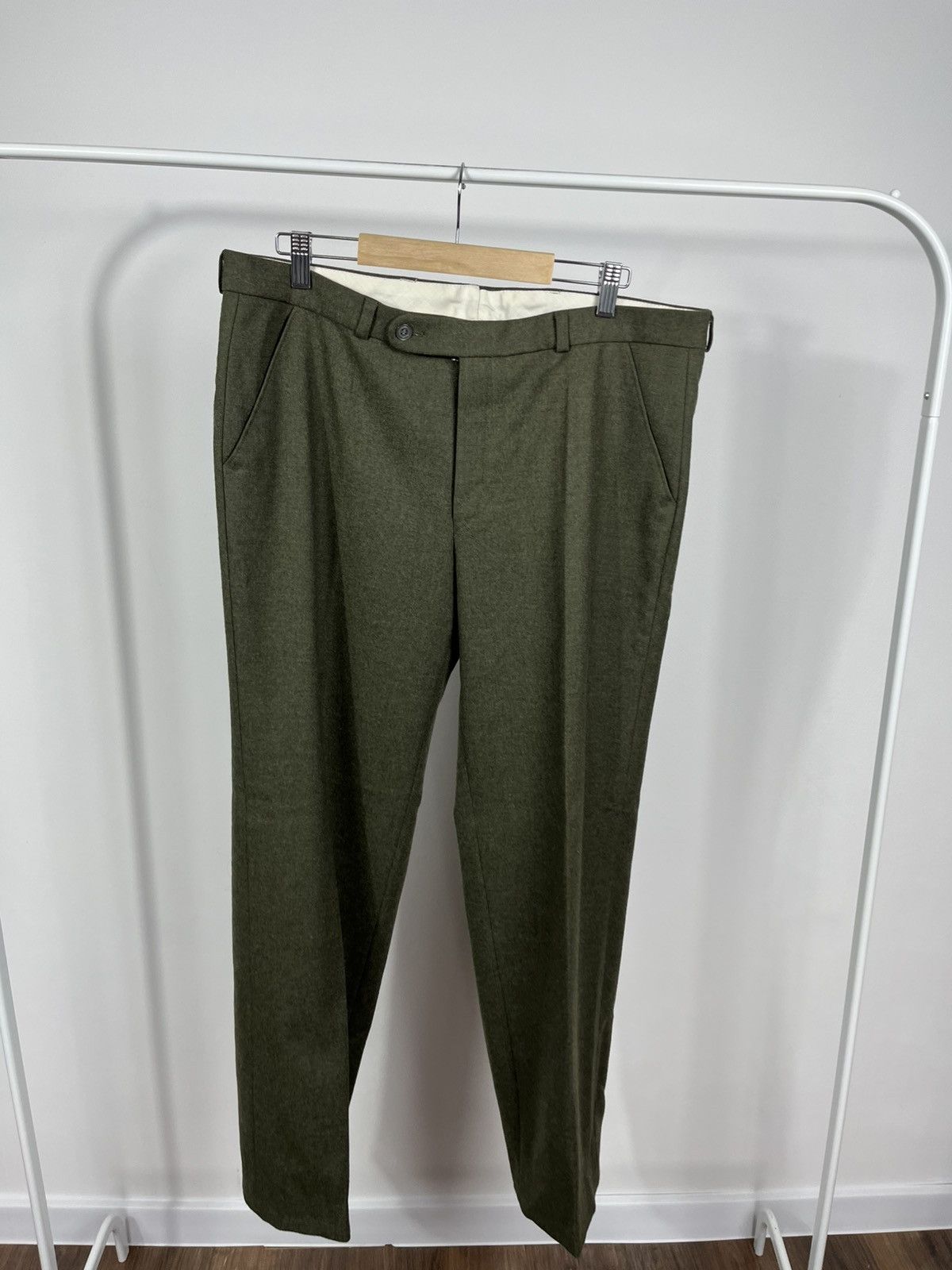 Other Vintage Alfredo Torres Wool Trousers Olive Green Dress Pants Size US 36 / EU 52 - 2 Thumbnail