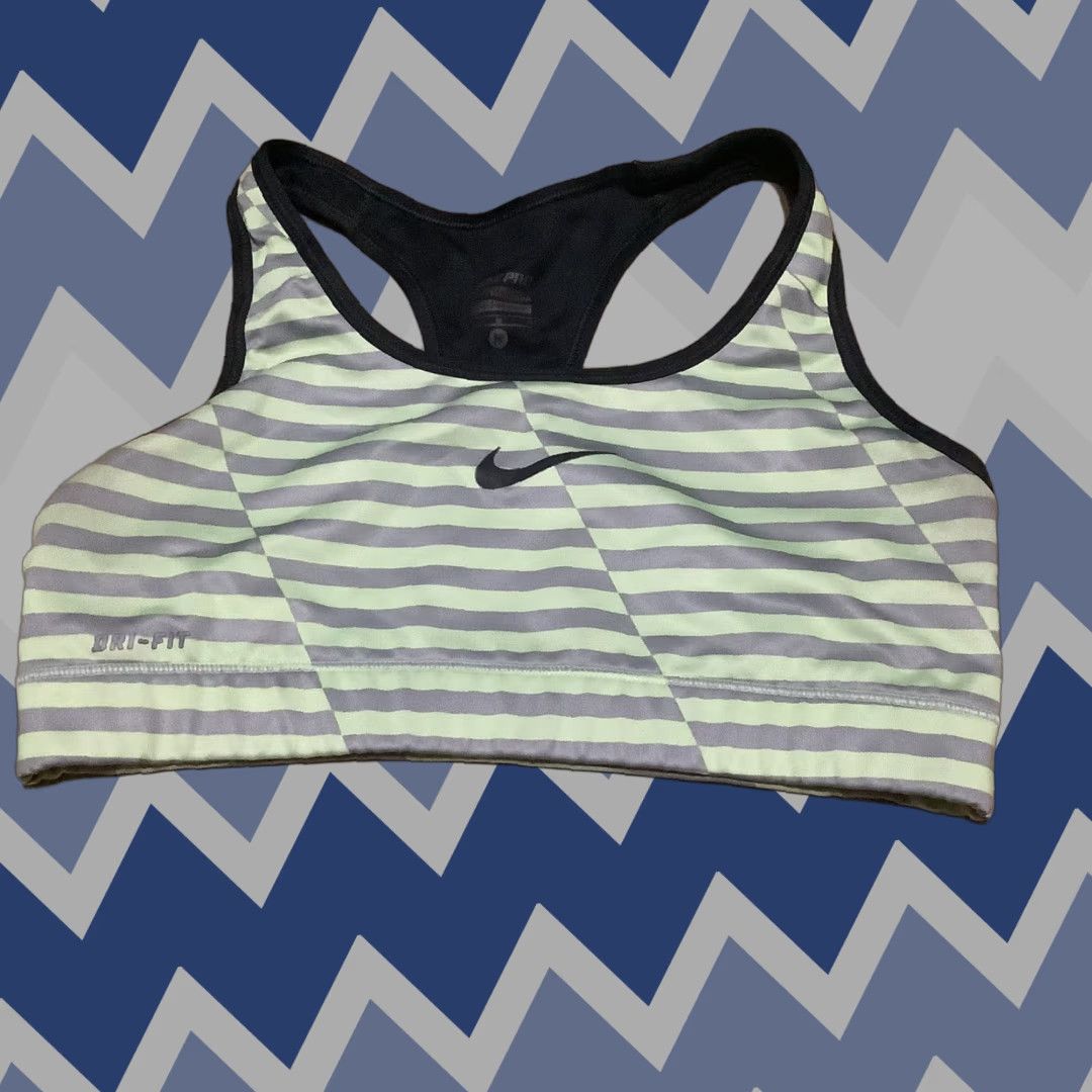 Nike Nike Pro Sports Bra Womens M Green Grey Lightweight Stretch Yoga Athleisure Gym Medium Support Wireless Pullover Regular Poly ester Logo Full Cup Size ONE SIZE - 1 Thumbnail