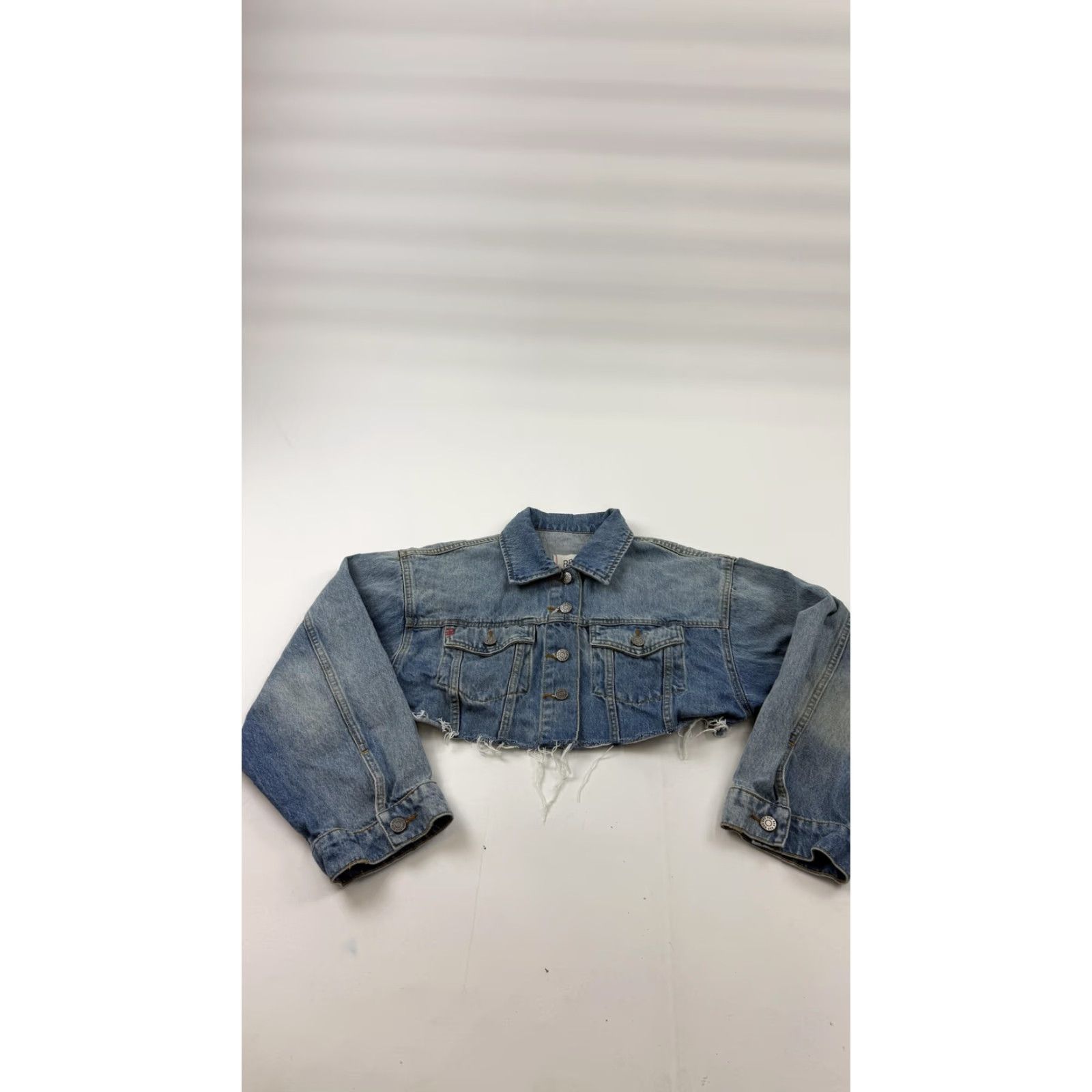 Bdg BDG Denim Jacket Womens M Blue Cropped Raw Hem Button Front Trucker Size M / US 6-8 / IT 42-44 - 2 Thumbnail