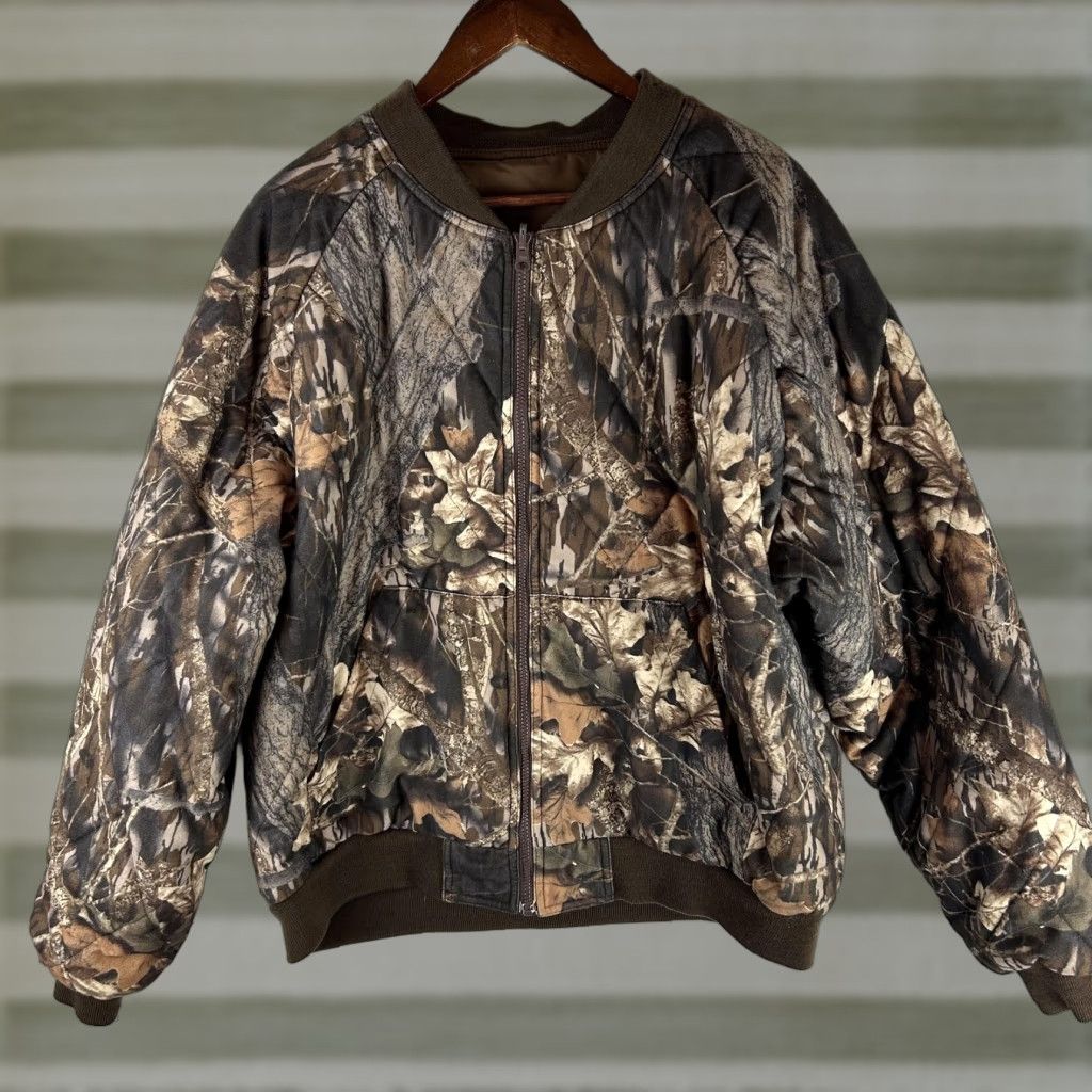 Gamehide Mens XL Brown Camouflage Quilted Bomber Jacket Insulated Outdoor Hunting Workwear