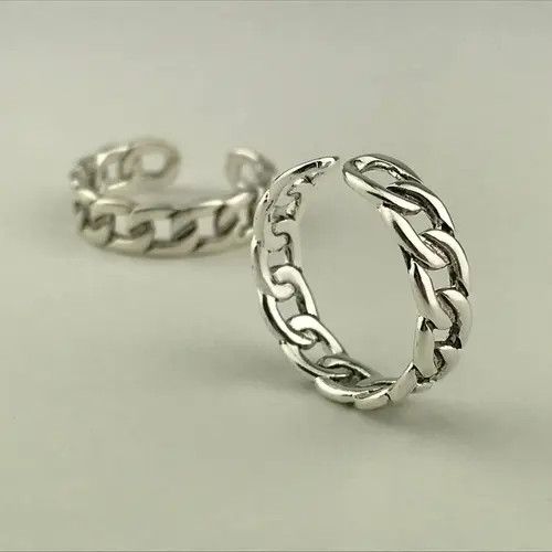 Handmade × Jewelry Adjustable Sterling Silver Plated Linked Up Chain Ring Size ONE SIZE - 3 Thumbnail