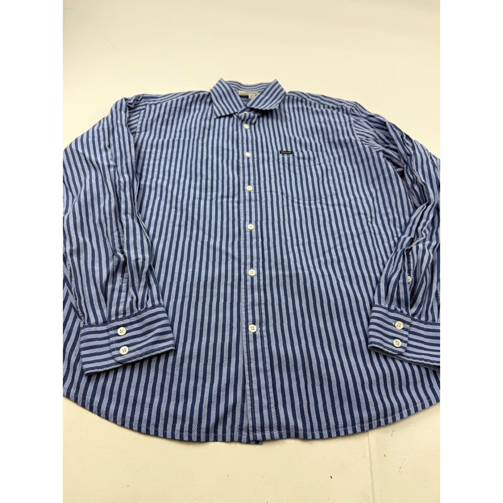 Faconnable Faconnable Shirt Mens XL Blue Stripe Long Sleeve Button Front Pocket Casual Size US XL / EU 56 / 4 - 2 Thumbnail