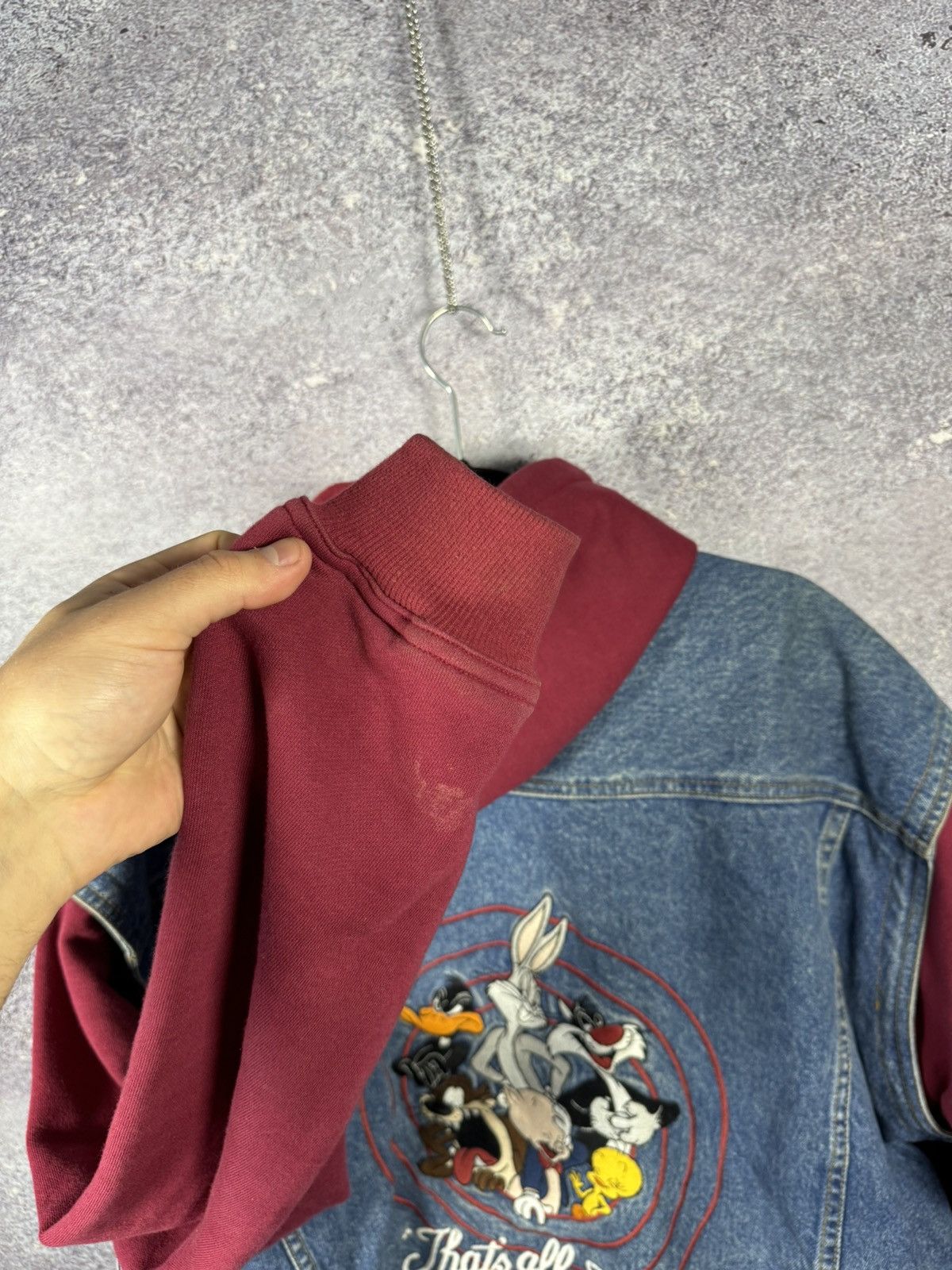 Vintage × Warner Bros All Folks Looney Tunes 1995 WB Hoodie Vest Jacket XL Denim Size US XL / EU 56 / 4 - 22 Thumbnail