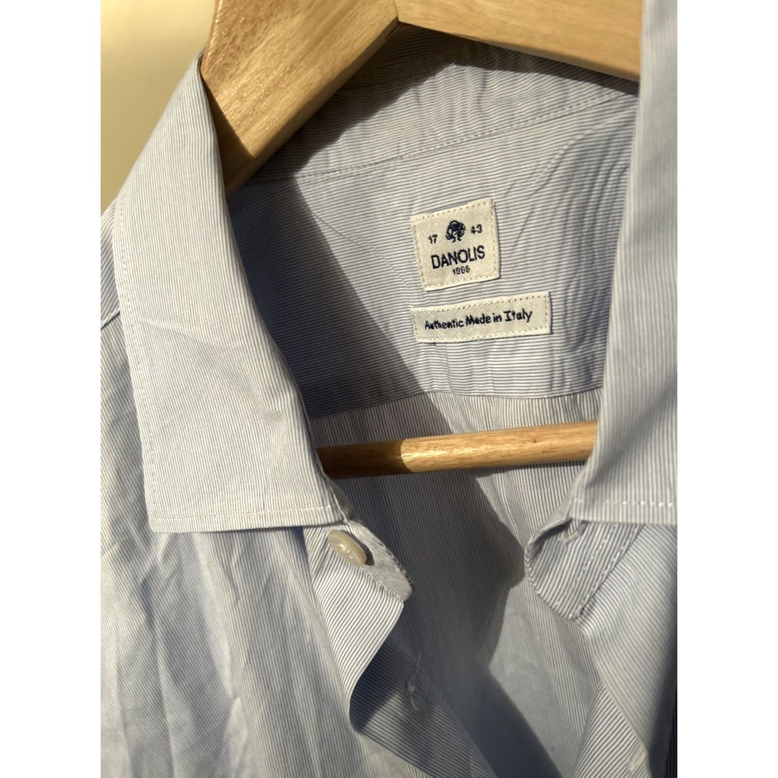 Vintage Danolis Dress Shirt Button Up Blue Made In Italy Mens L/S 17/43 Shirt Mens Blue 17/43 Dress Shirt Size 46R - 2 Thumbnail