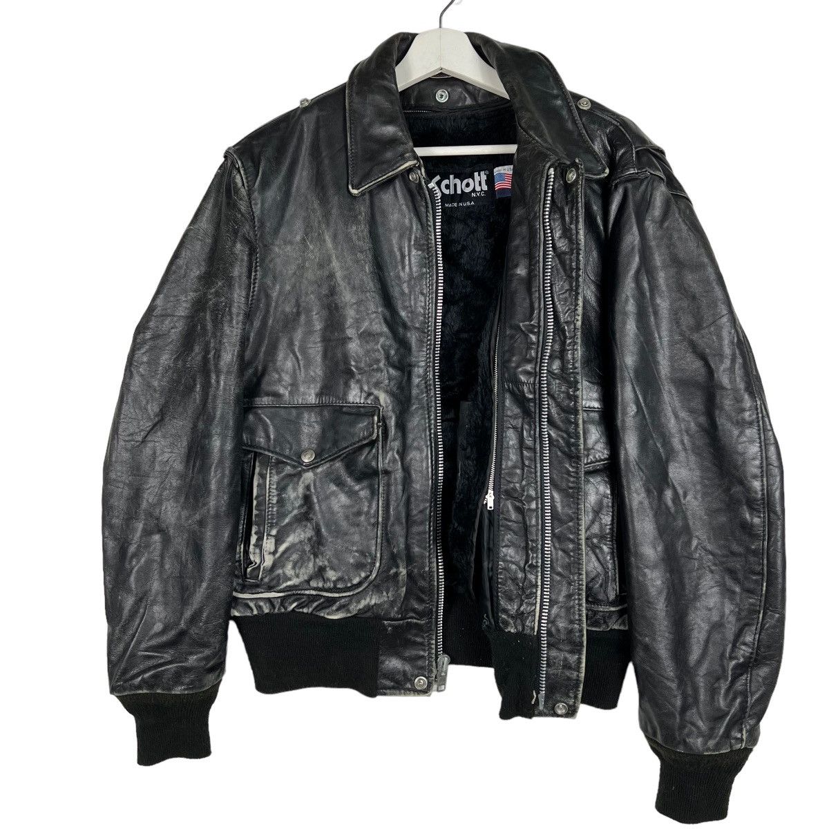 Schott 💥 1970s SCHOTT TYPE A-2 TOPGUN BLACK LEATHER JACKET Size US L / EU 52-54 / 3 - 7 Thumbnail