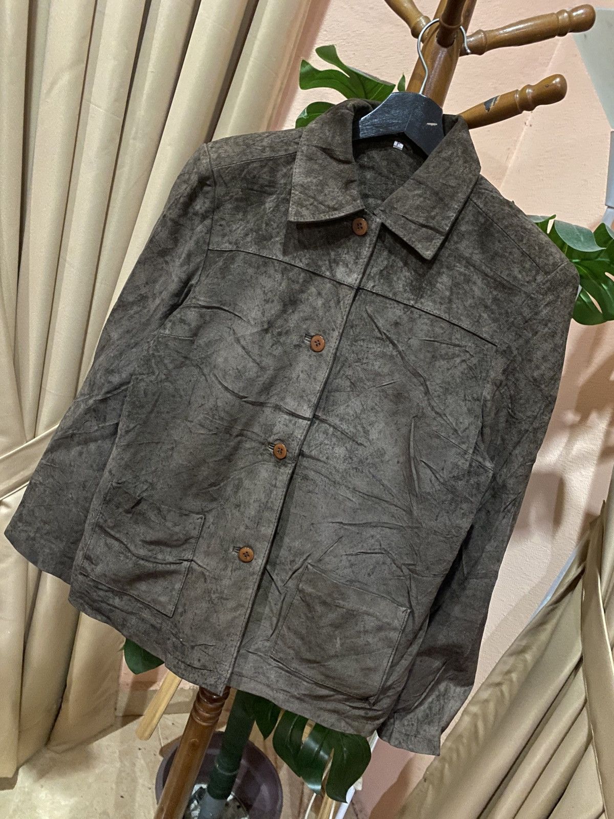 Leather Vintage Olive Green Suede Leather Utility Jacket Size F Size M / US 6-8 / IT 42-44 - 2 Thumbnail