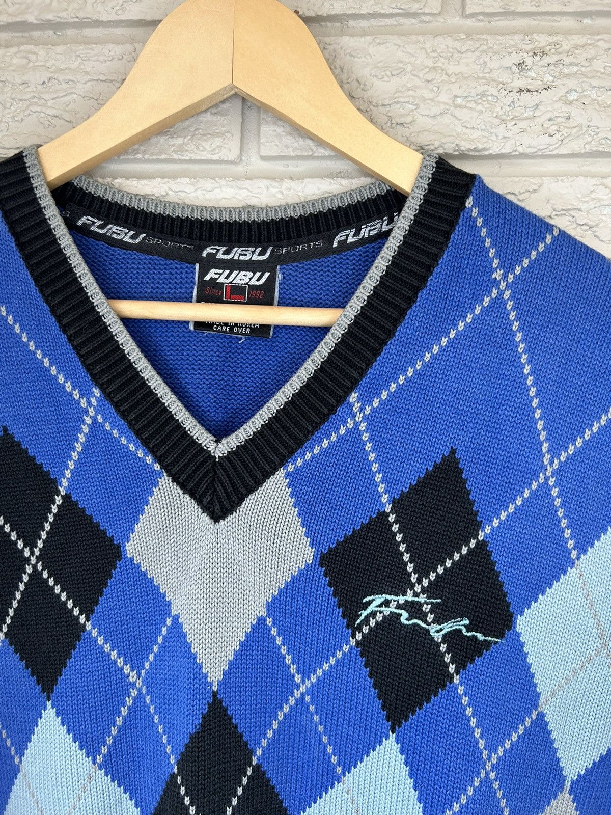Fubu × Vintage Vintage Fubu Argyle Blue Diamond Sweater Vest Size US M / EU 48-50 / 2 - 2 Thumbnail