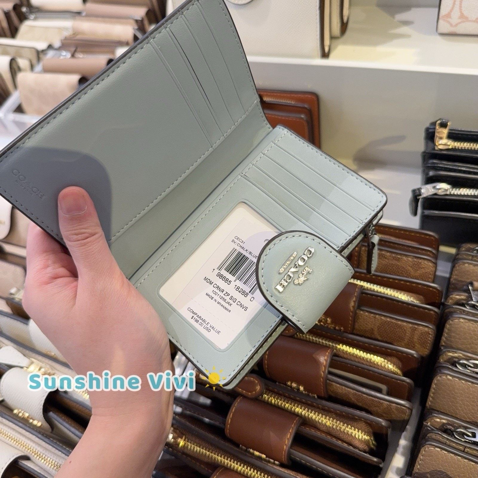 Coach NWT Coach Medium Corner Zip Wallet Pretty CEC31 Chalk/Blue Size ONE SIZE - 8 Thumbnail