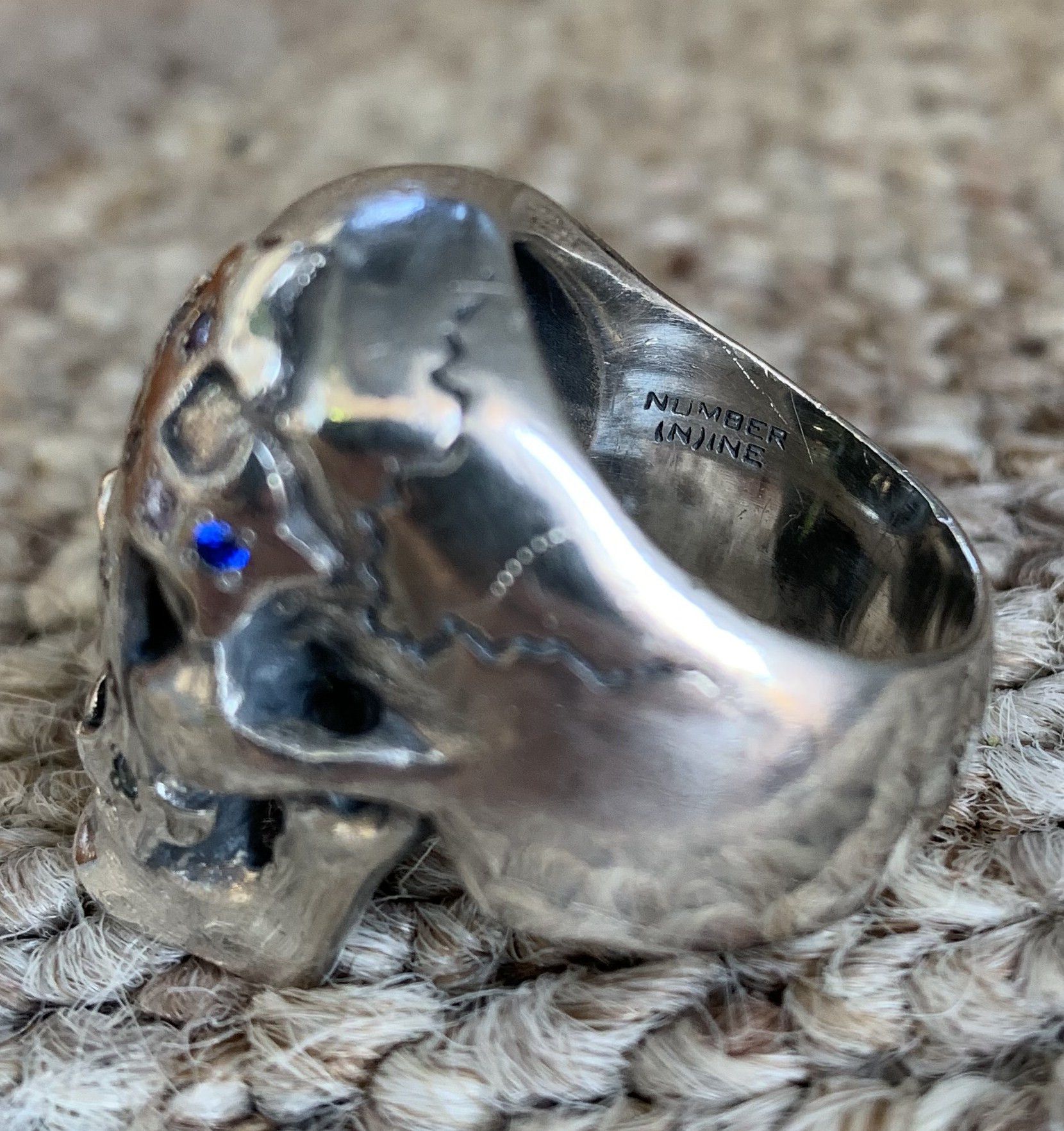 Number (N)ine SS05 "Nightcrawler" Bejeweled Silver Skull Ring Size ONE SIZE - 8 Thumbnail
