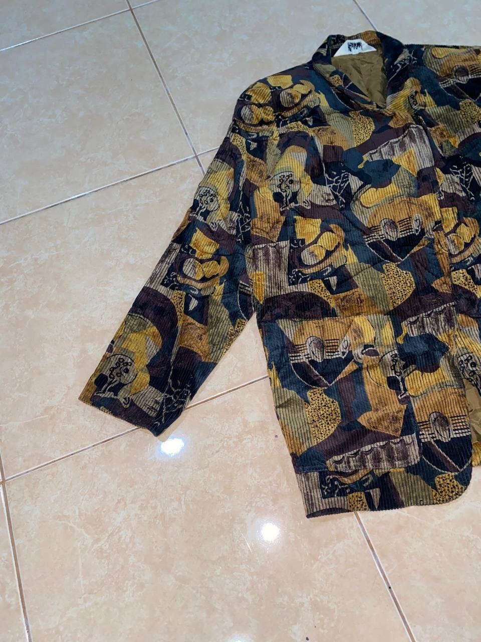 Vintage 80s La Noche Abstract Pattern Corduroy Coat