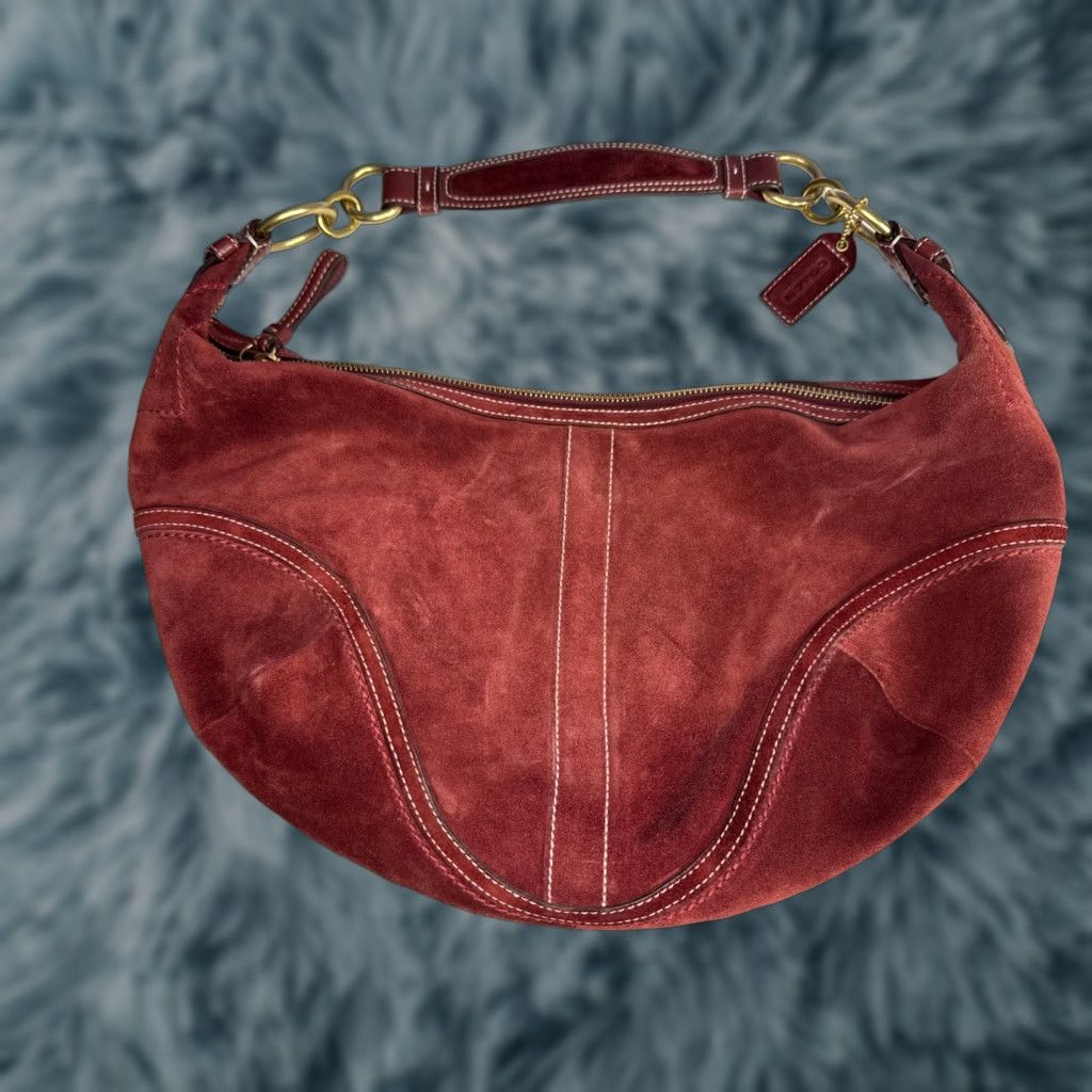 Coach VINTAGE Coach Soho Hobo Bag Burgundy Red Suede Leather Maroon D0793-F10935 Women Size ONE SIZE - 1 Thumbnail