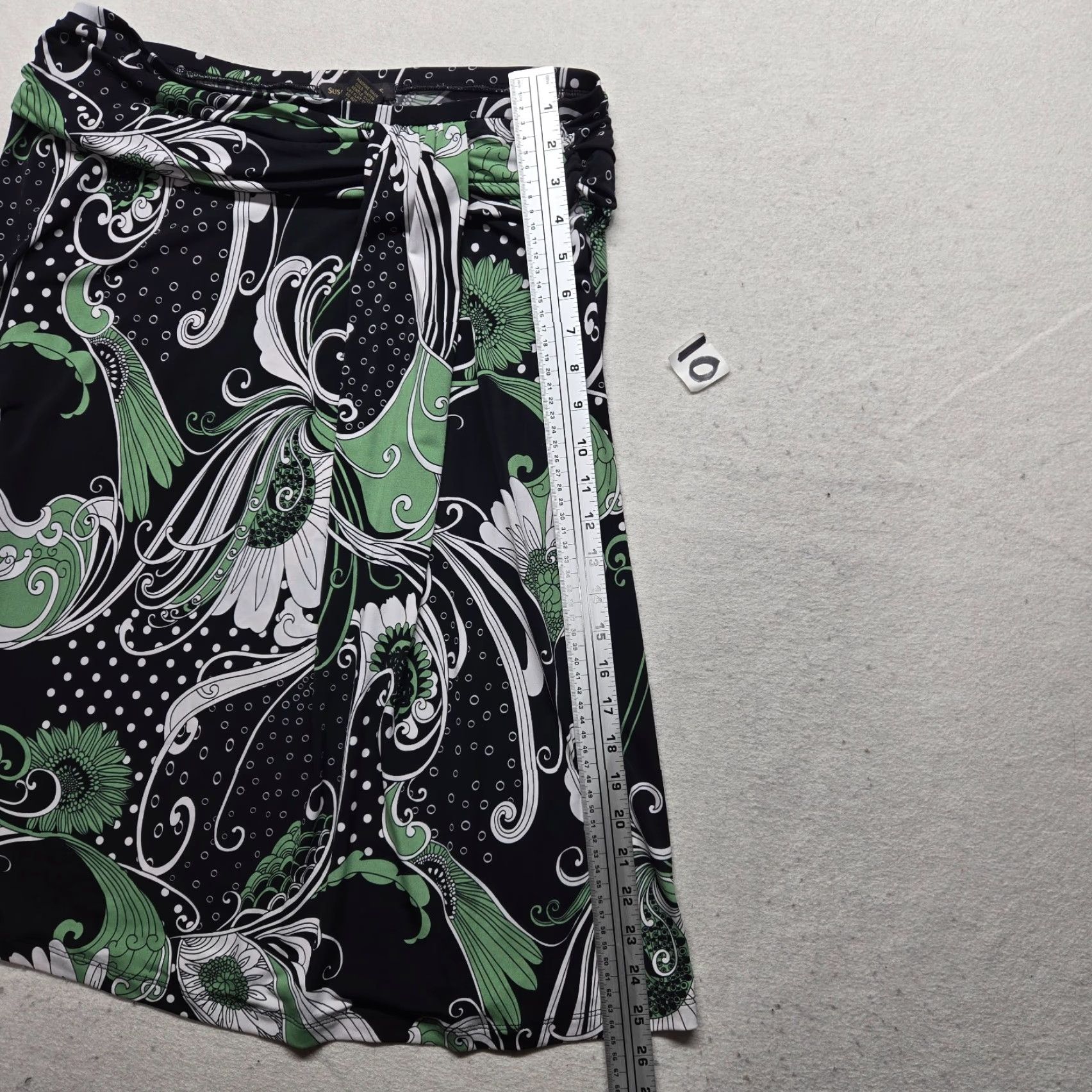 Vintage Susan Lawrence Skirt Knee Length A-Line Black Green Floral Adult Women's L Large Size 36" / US 14 / IT 50 - 5 Thumbnail