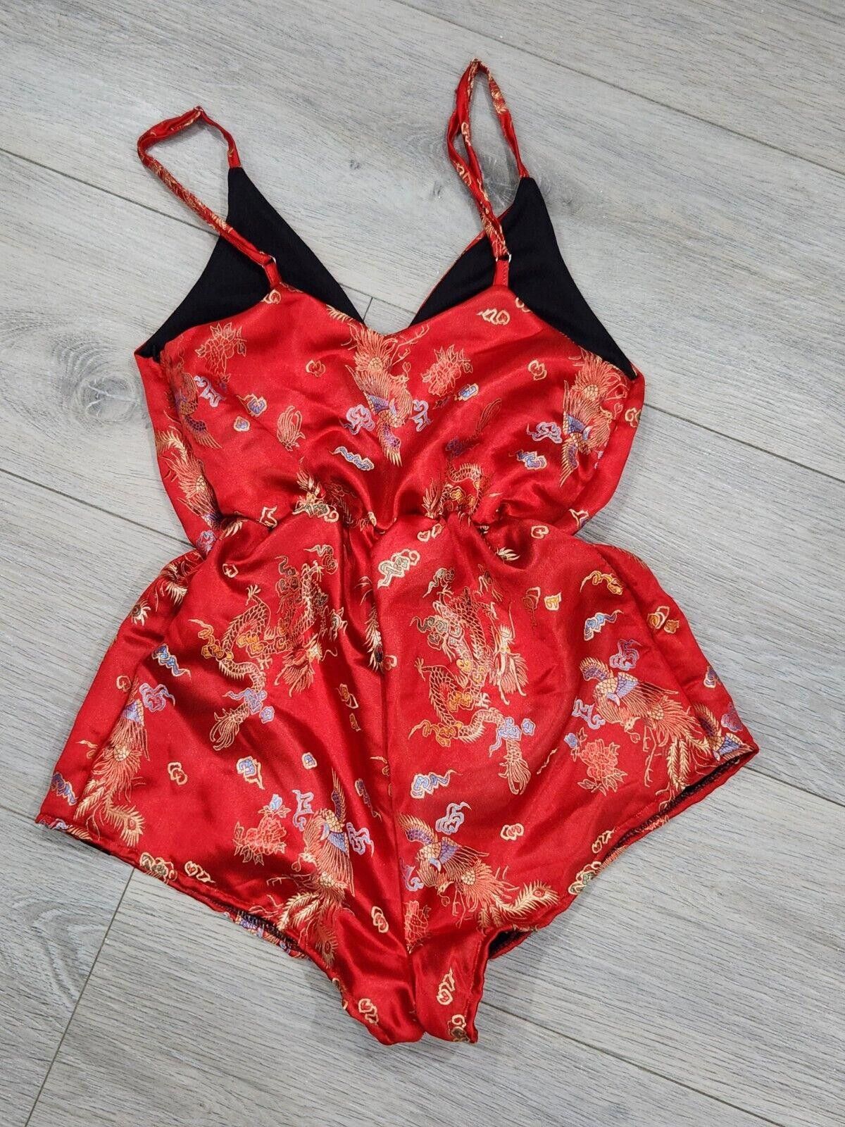 Designer O-mighty Romper Asian Print Shorts Medium Red V Neck Tank Size 32" / US 10 / IT 46 - 2 Thumbnail